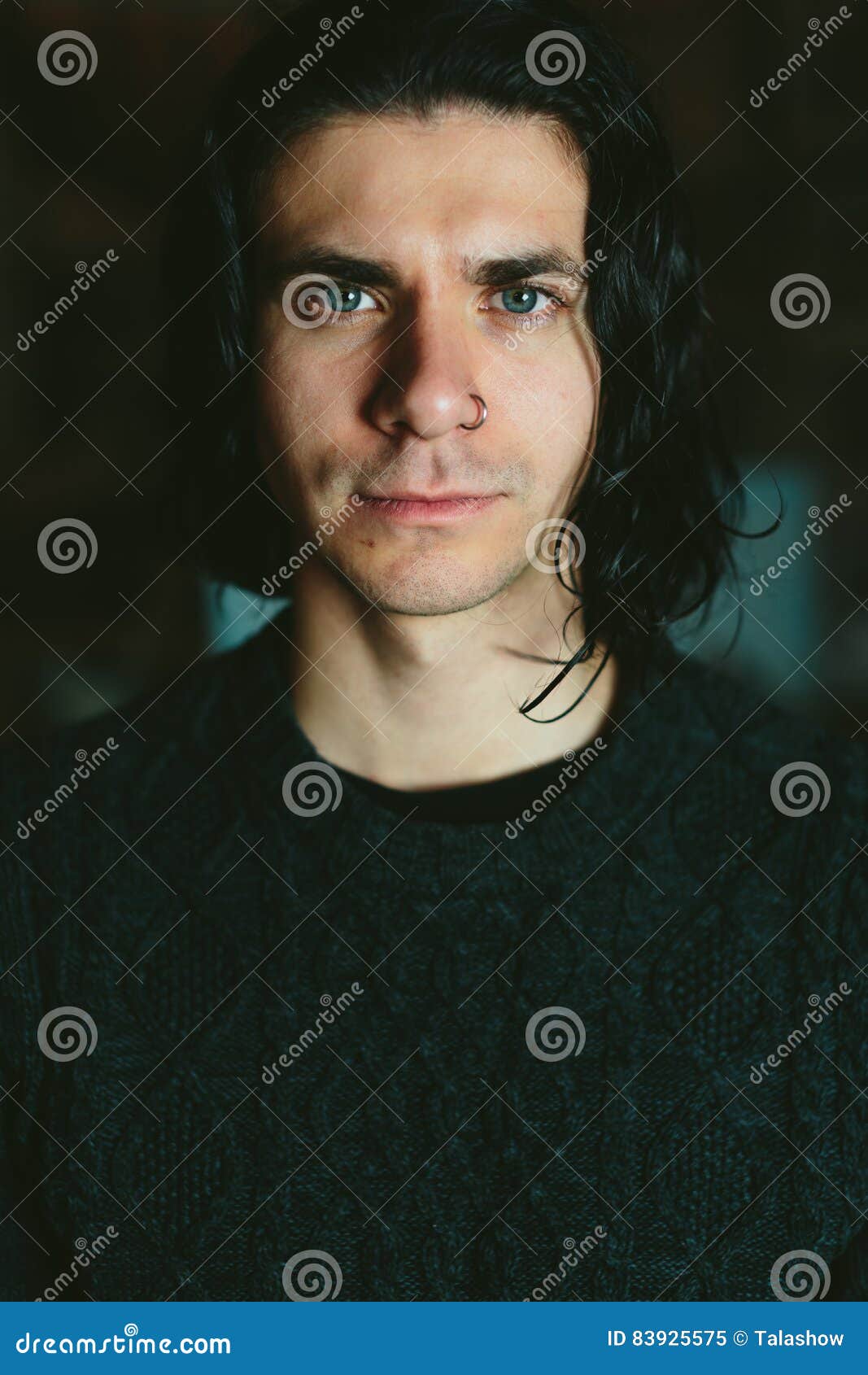 Portrait of the Young Long-haired Brunette Man Stock Image - Image of ...