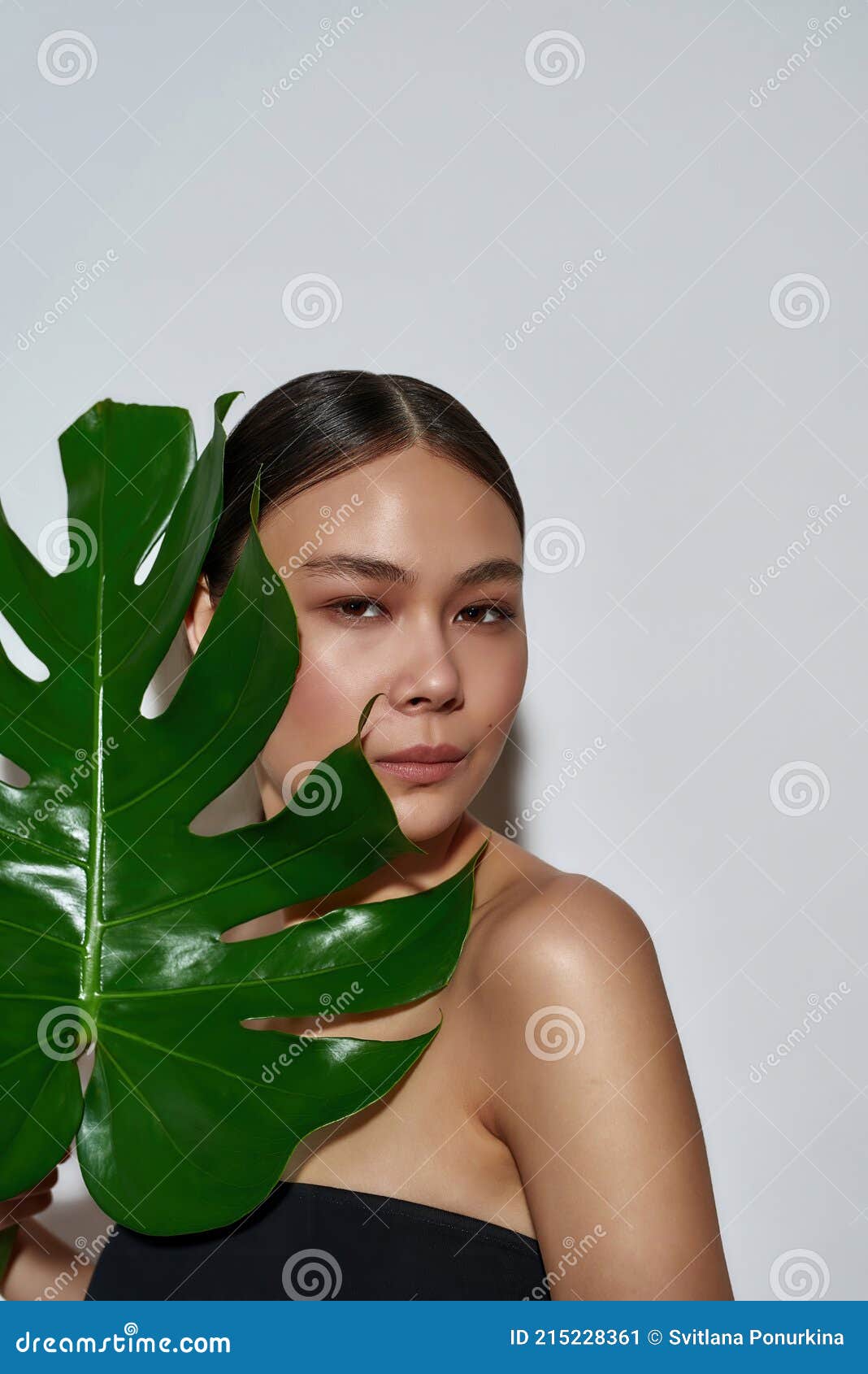 Top Asian Girls Nude - Portrait of a Young Magnificent Half-naked Asian Girl in a Black Top Hiding  Under a Monstera Leaf Stock Image - Image of color, girl: 215228361