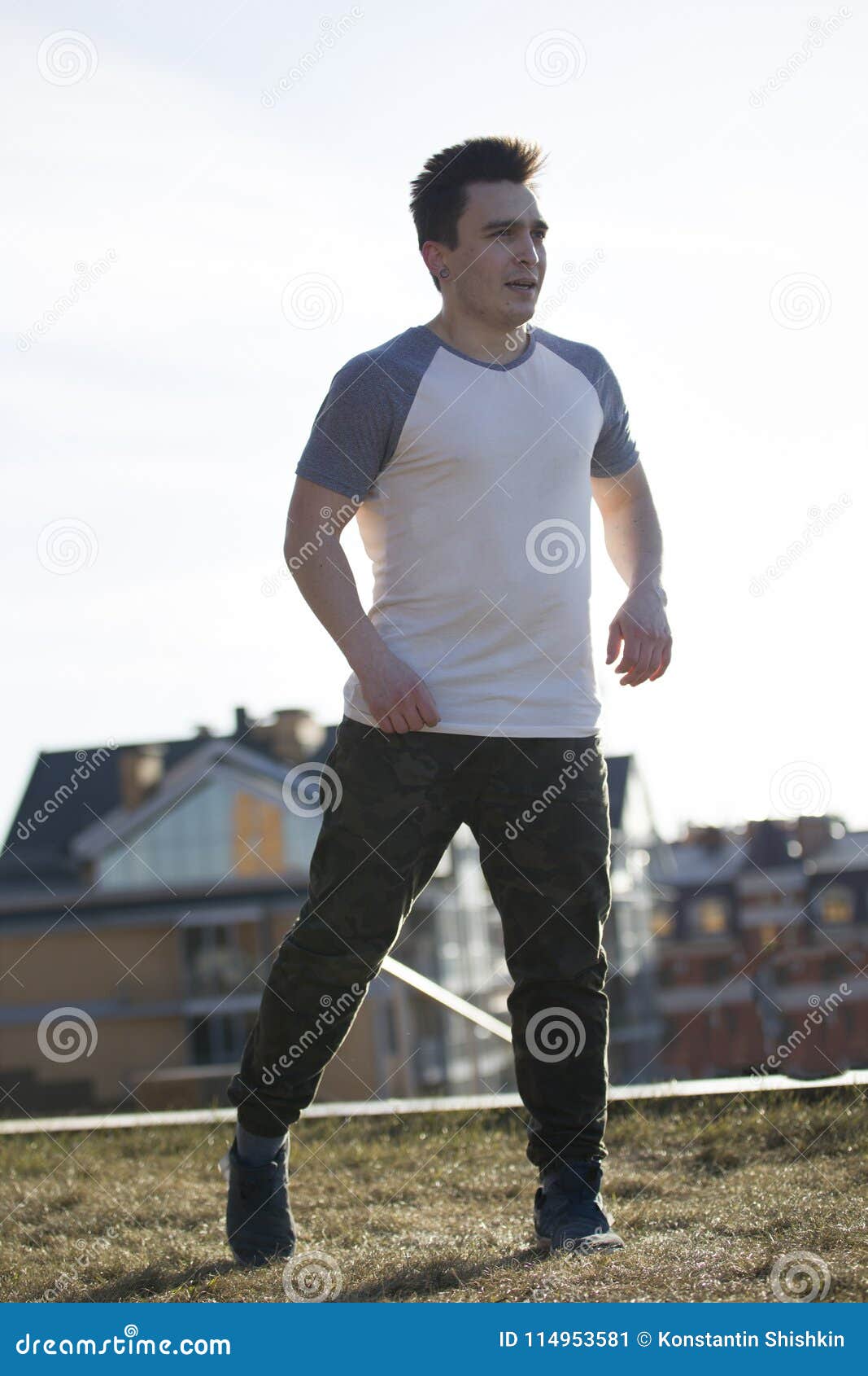Portrait of Young Male in Front of City Skyline Stock Image - Image of ...