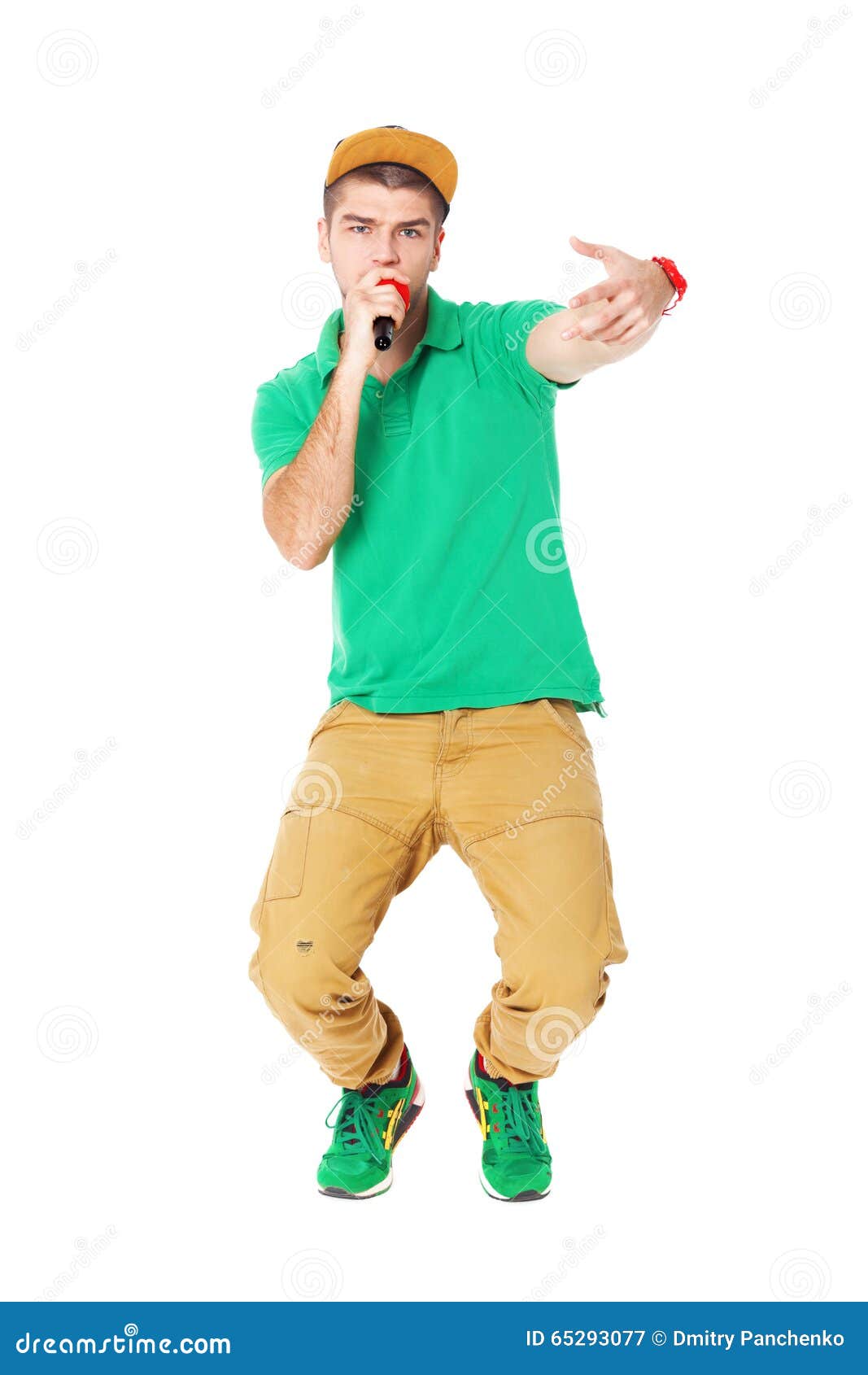 Portrait of Young Male Hip Hopper Singing in Studio Isolated on Stock