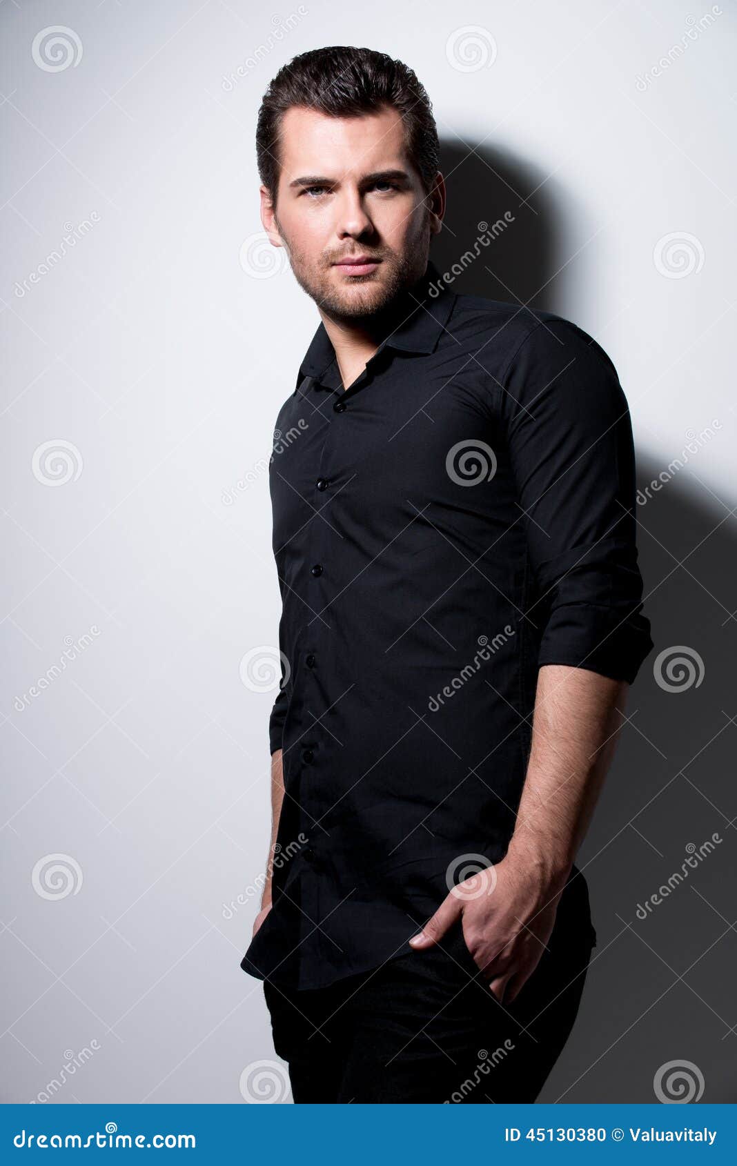 Portrait of Young Man in Black Shirt. Stock Photo - Image of handsome ...