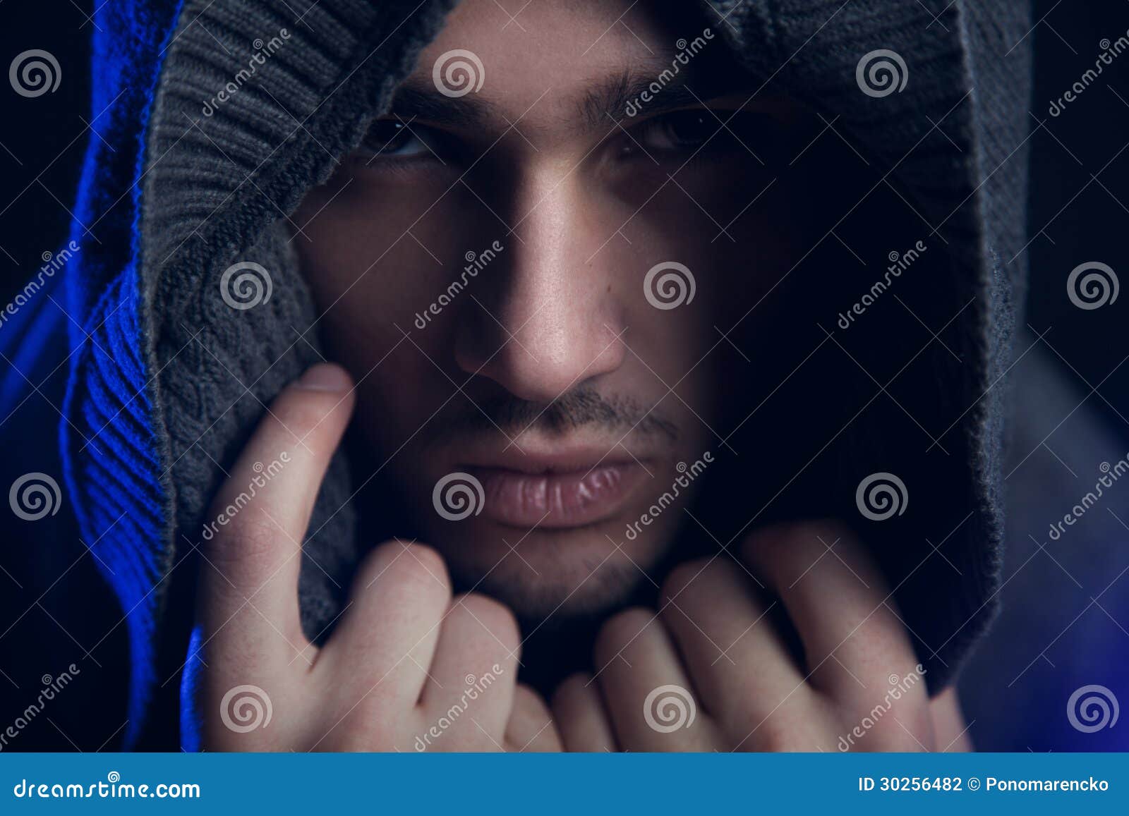 Studio Photo with Blue Light of a Black Man Looking Sideways Stock Photo -  Image of artistic, person: 173406154