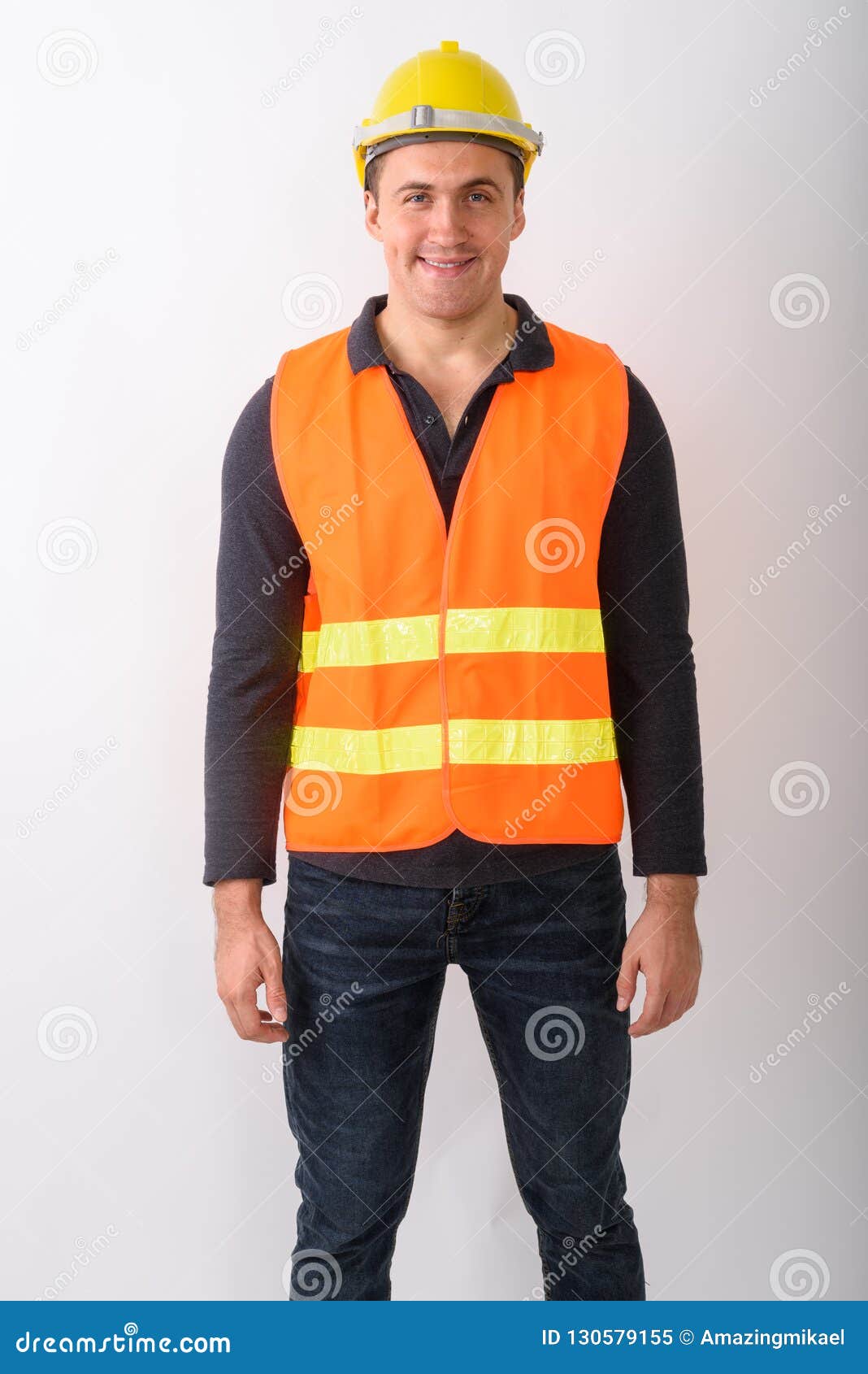 Portrait of Young Man Construction Worker Standing Stock Image - Image ...