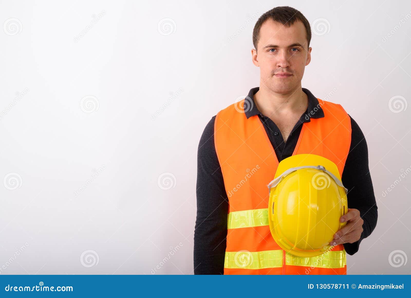 Portrait of Young Man Construction Worker Standing Stock Image - Image ...