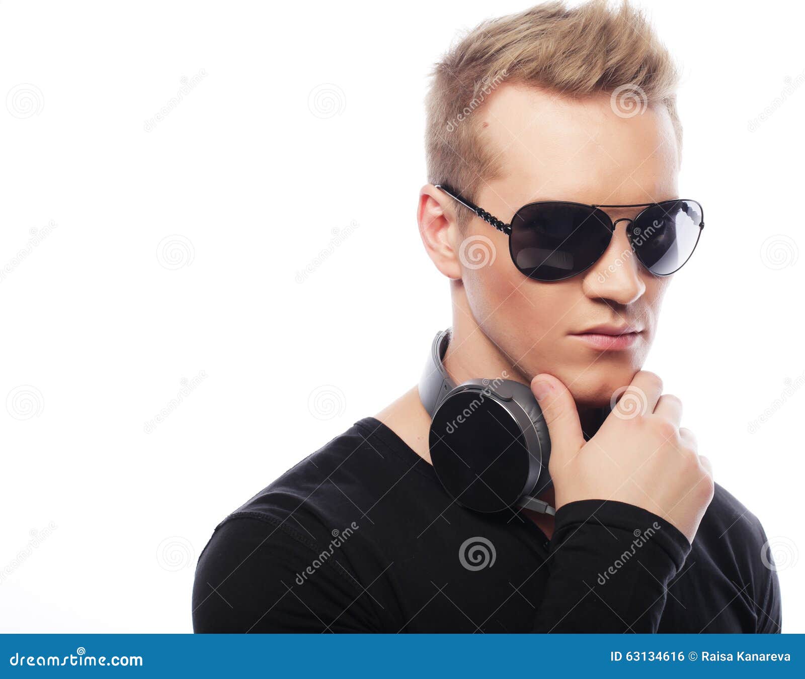 Portrait of a Young Man with Headphones Stock Photo - Image of face ...