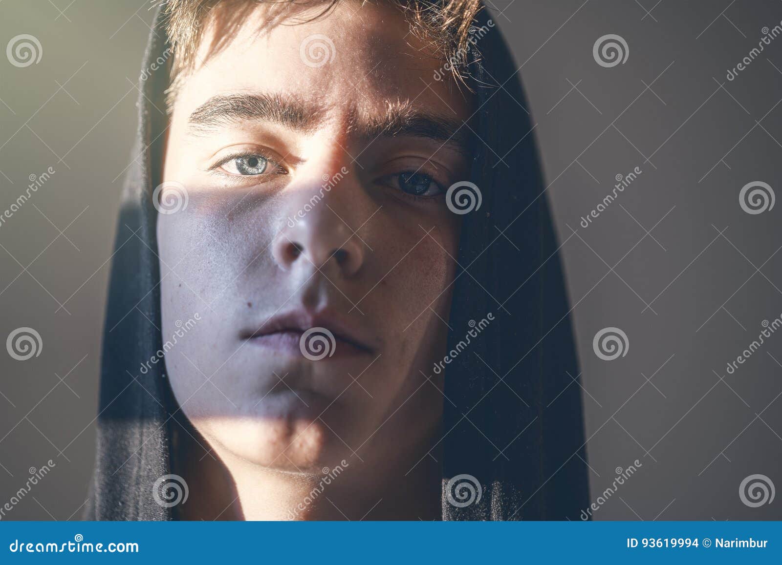 Portrait of a Young Man with Hoodie Stock Photo - Image of shadow ...