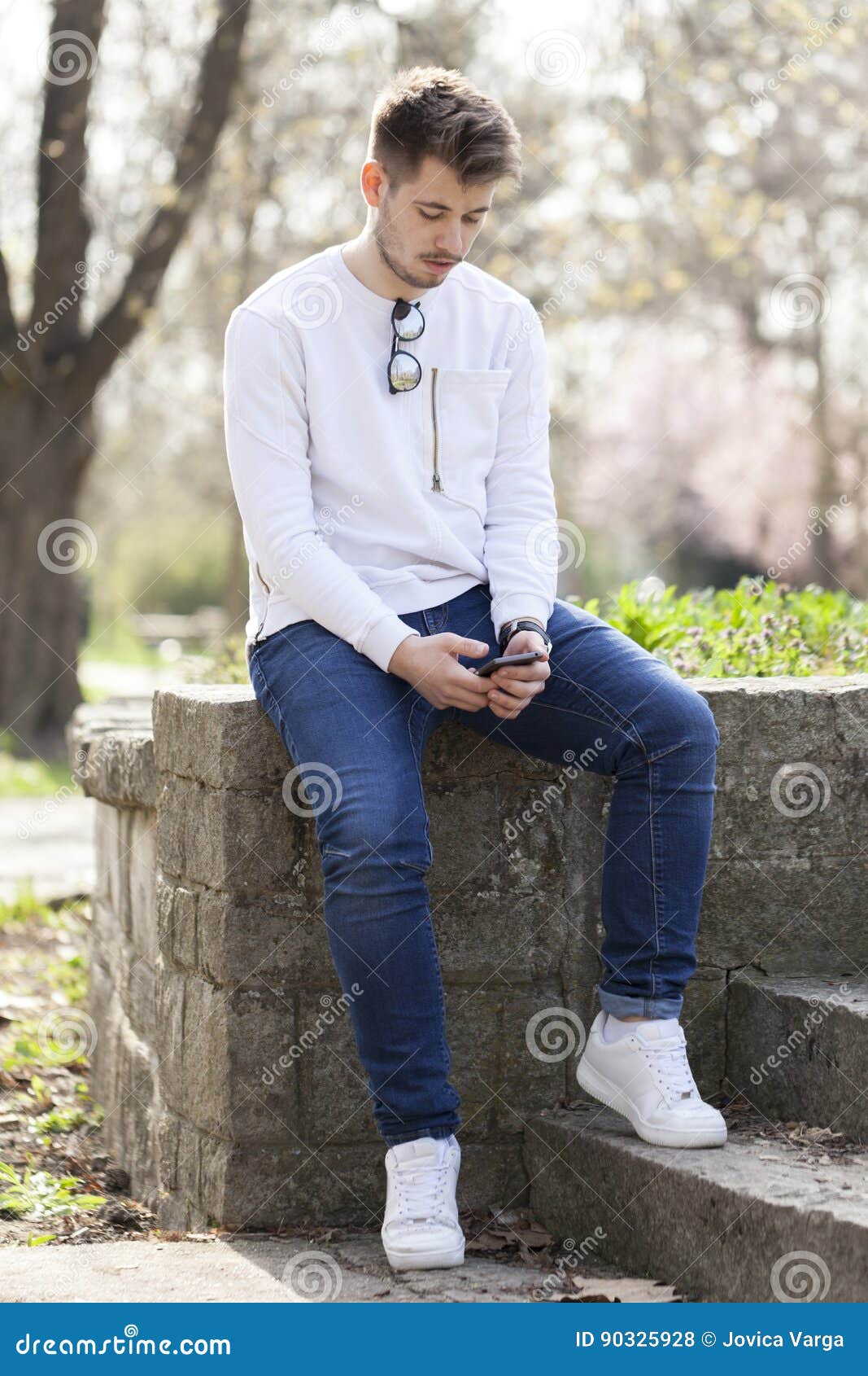 Portrait of a Young Man Outdoors Stock Photo - Image of outdoors, cell ...