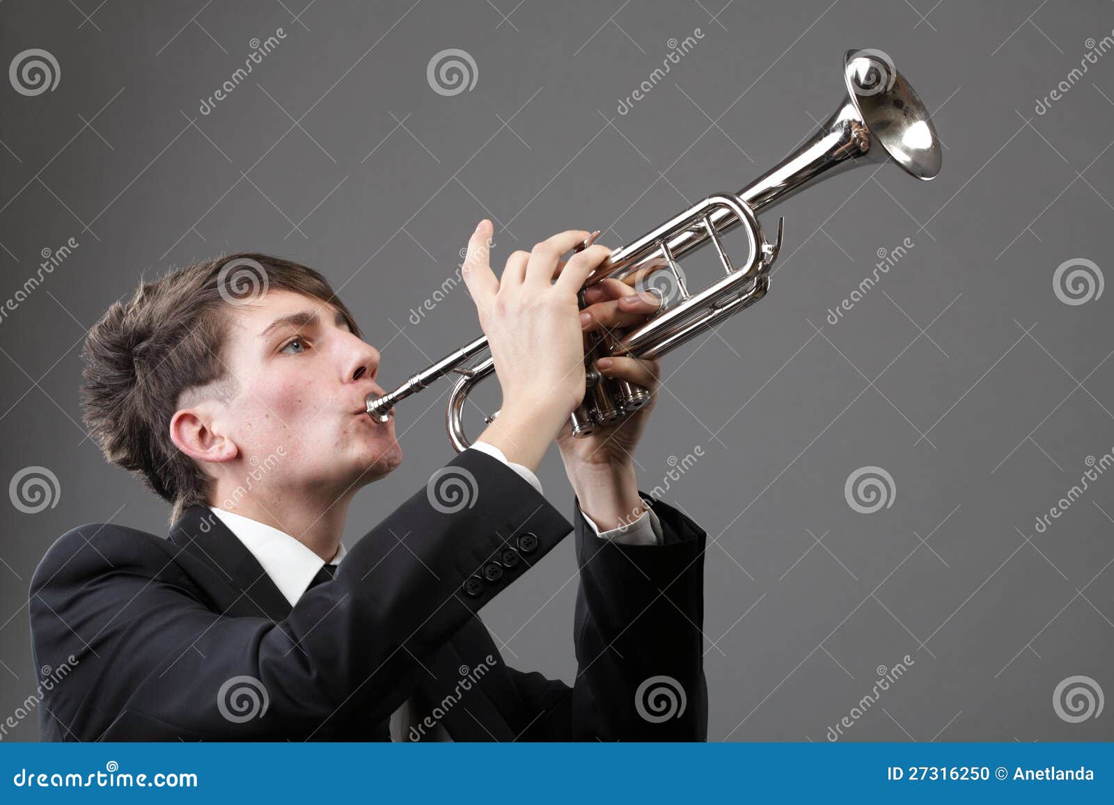 Portrait Of A Young Man Playing His Trumpet Stock Photo Image 27316250