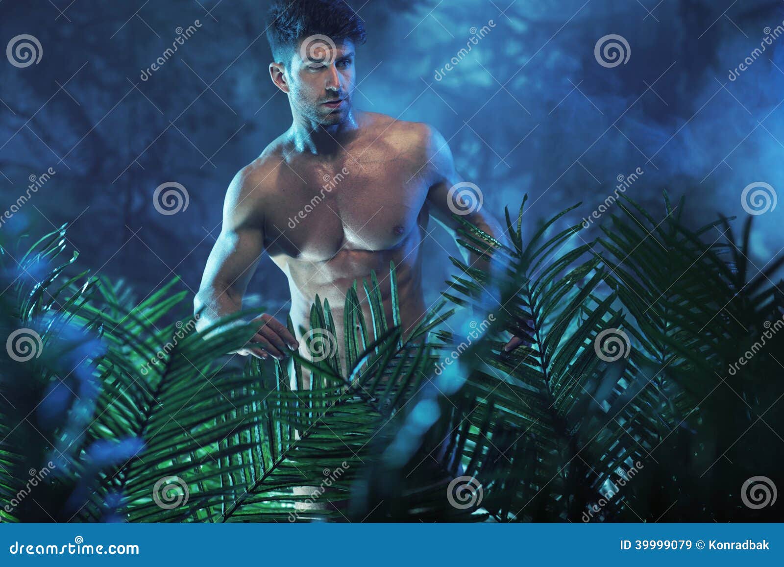 Portrait of the Young Nude Model in the Jungle Stock Image - Image of