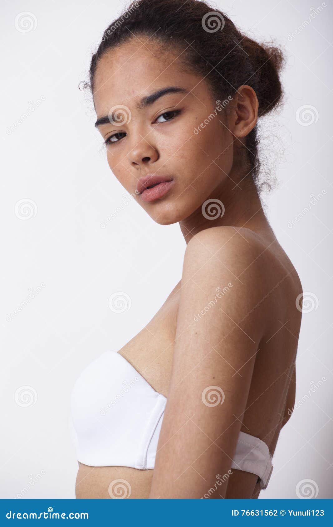 Portrait of Young Pretty African-american Mulatto Girl on White Background Isolated, Nude Sexual People Concept Stock Photo