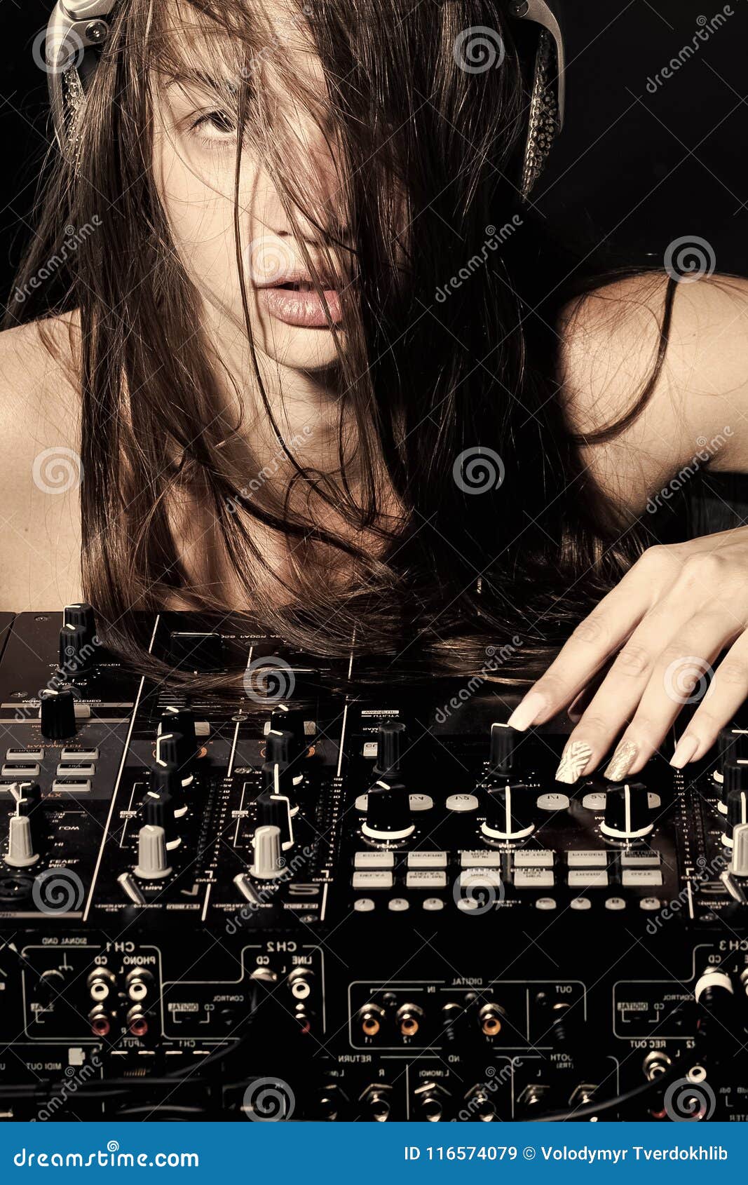 naked girl with dj equipment