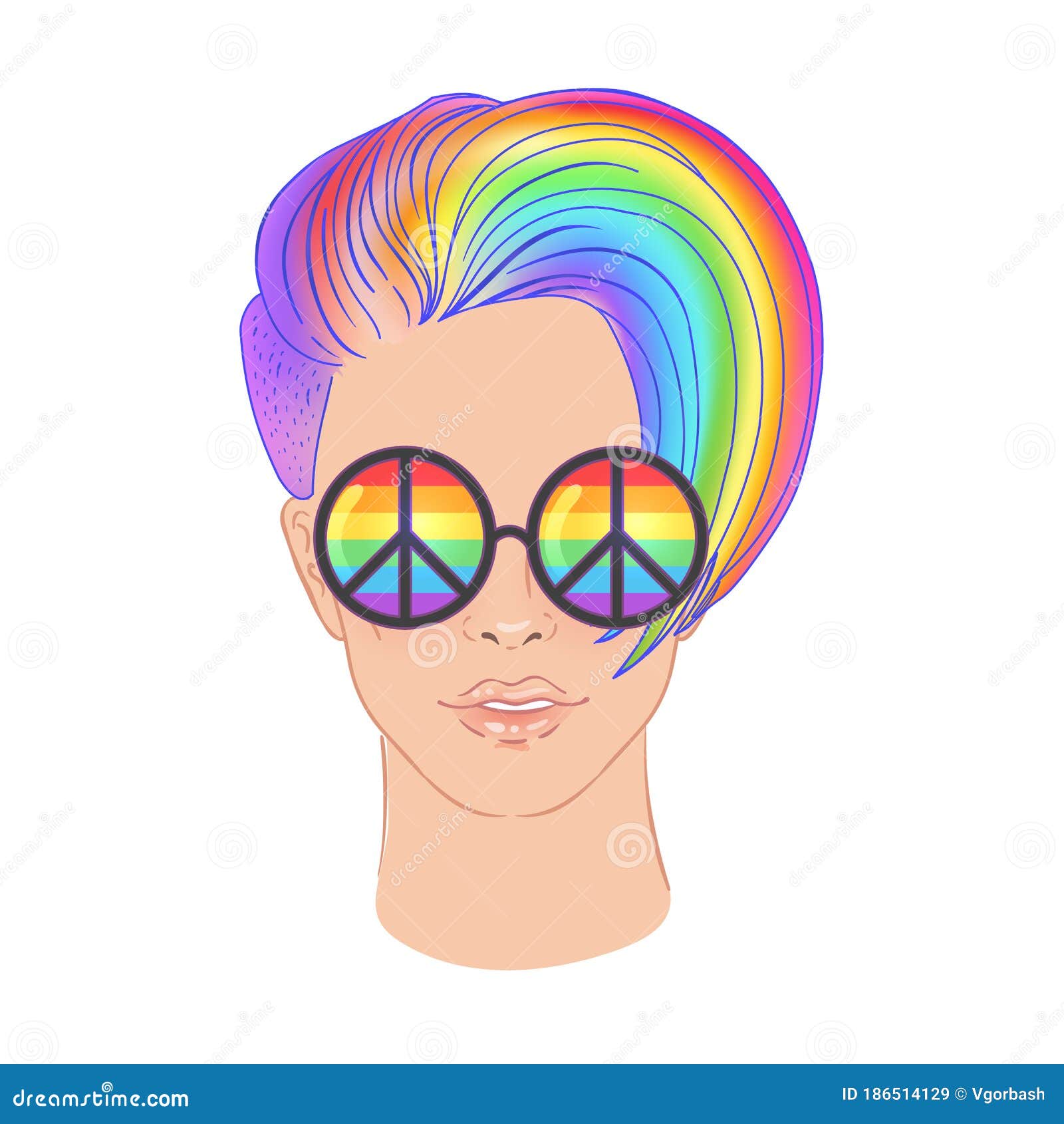 Portrait of a Young Pretty Woman with Short Pixie Haircut. Rainbow Colored Hair and Hippie Sunglasses Stock Vector - Illustration of adult, lesbian: 186514129 Portrait of a Young Pretty Woman with Short Pixie Haircut. Rainbow Colored Hair and Hippie Sunglasses Stock Vector - Illustration of adult, lesbian: 186514129