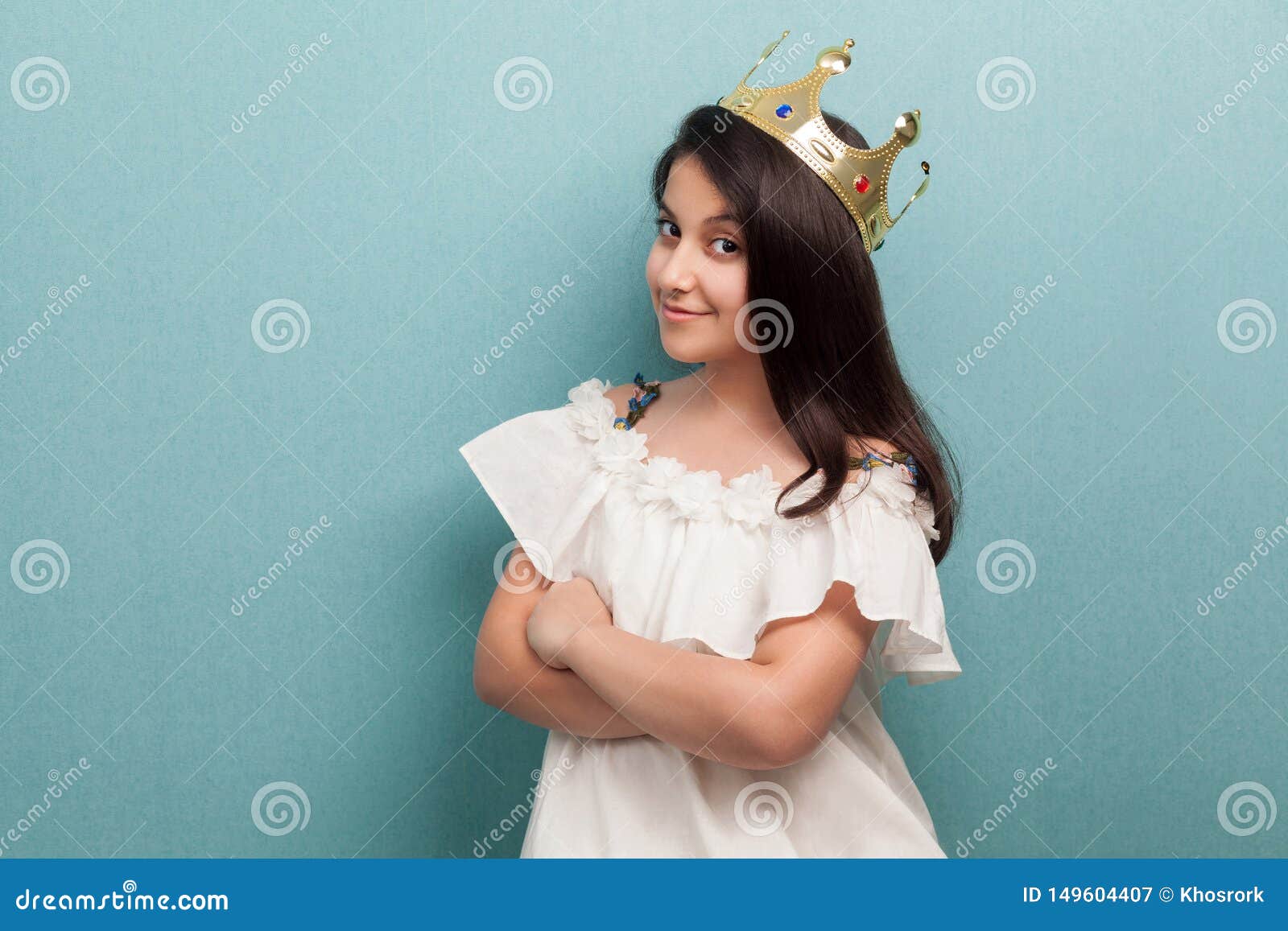 Portrait of Young Satisfied Arrogance Beautiful Princess Wear in White ...