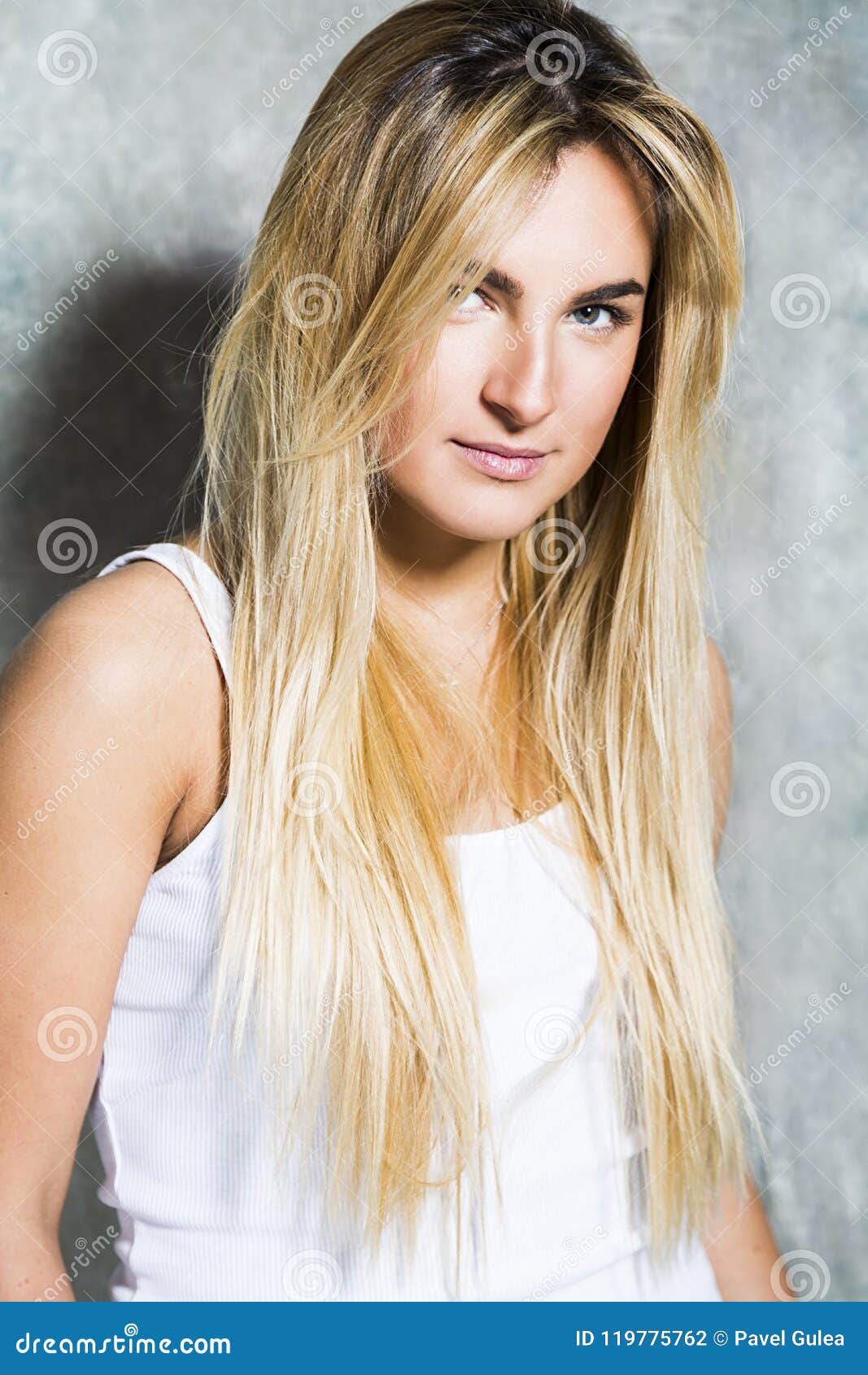 Young Blonde Hair Beautiful Girl In Shirt Stock Photo Image Of