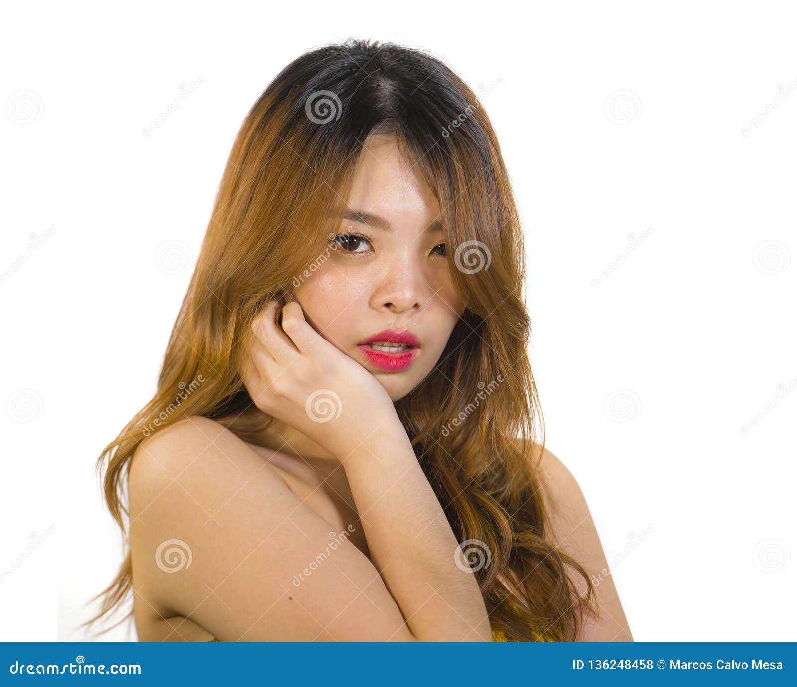 Portrait Of Young And Playful Asian Woman Posing Fresh And Naughty In Korean Pin Up Girl Style 