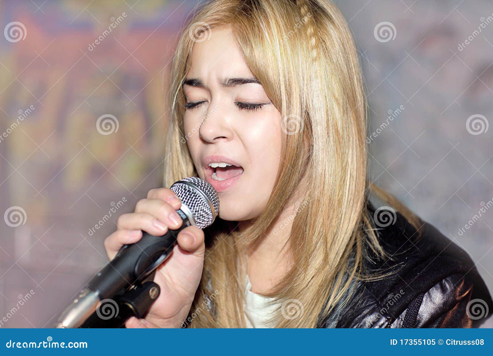 Portrait of a Young Singer with a Microphone Stock Image Image of