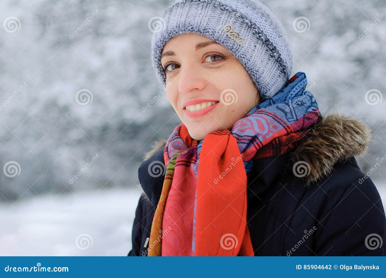 Portrait of a Young Smiling Brunette in Winter Park Stock Photo - Image ...