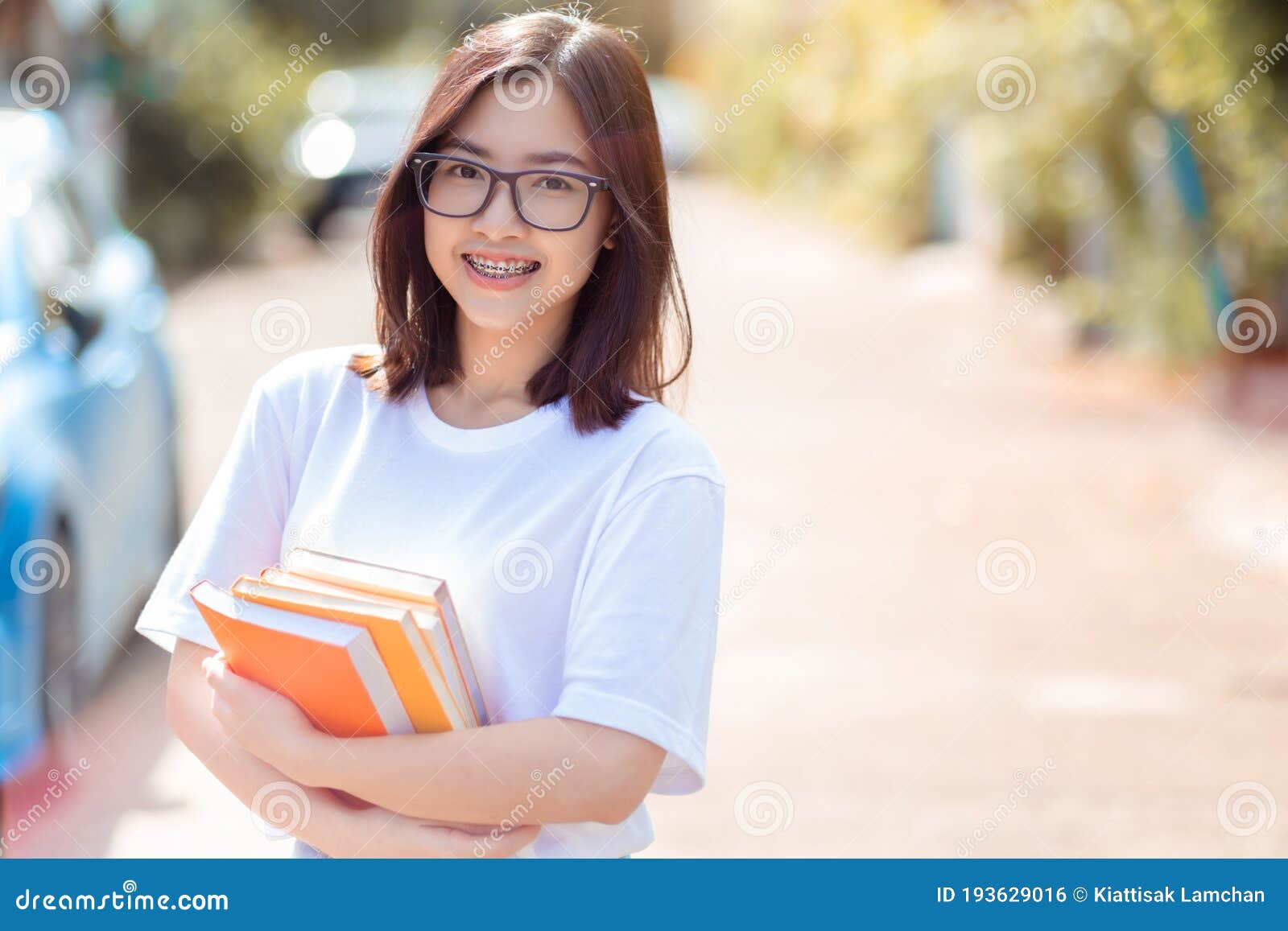 Portrait Of Young Student Asian Woman Wearing Braces Beauty Smile With