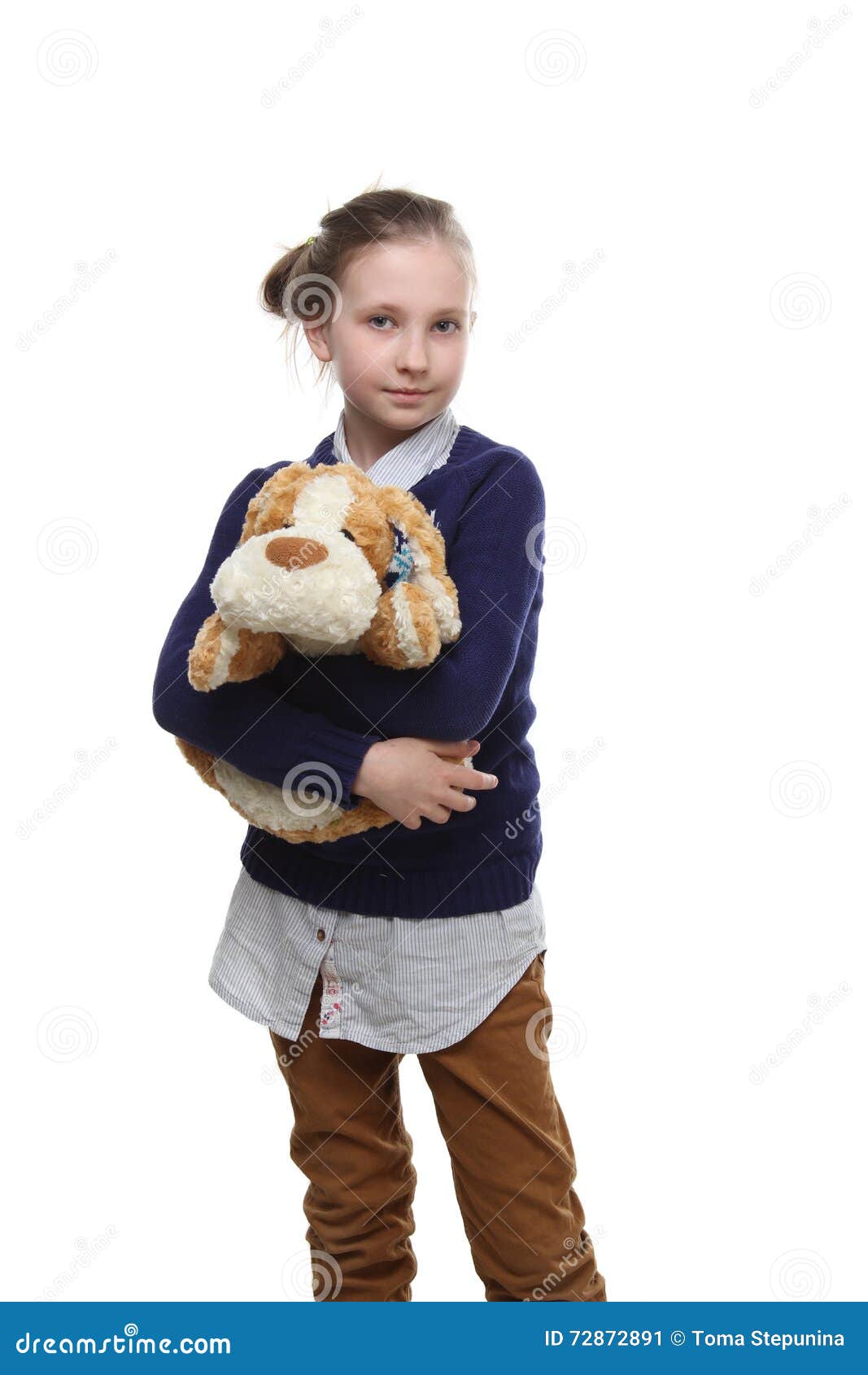 The Portrait of Young Teenage Girl with a Toy Dog in Her Hand Onwhite ...