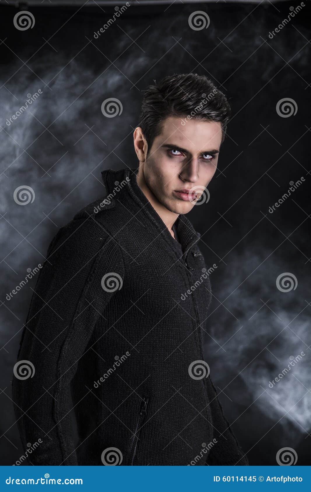 Portrait of a Young Vampire Man with Black Sweater Stock Image - Image ...