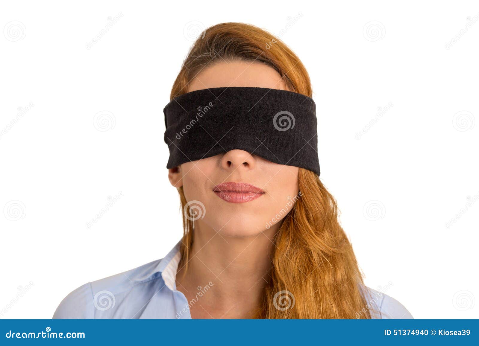 Portrait Young Woman Blindfolded Isolated White Background Stock Photo -  Image of eyesight, beautiful: 51374940