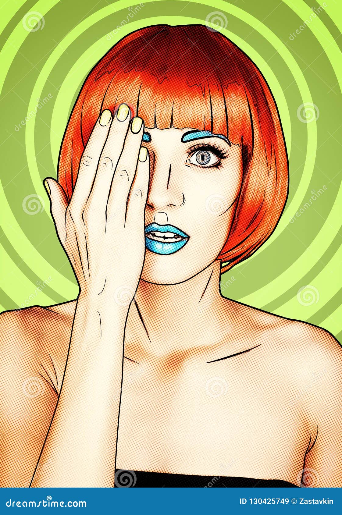 Portrait Of Young Woman In Comic Pop Art Make Up Style Female