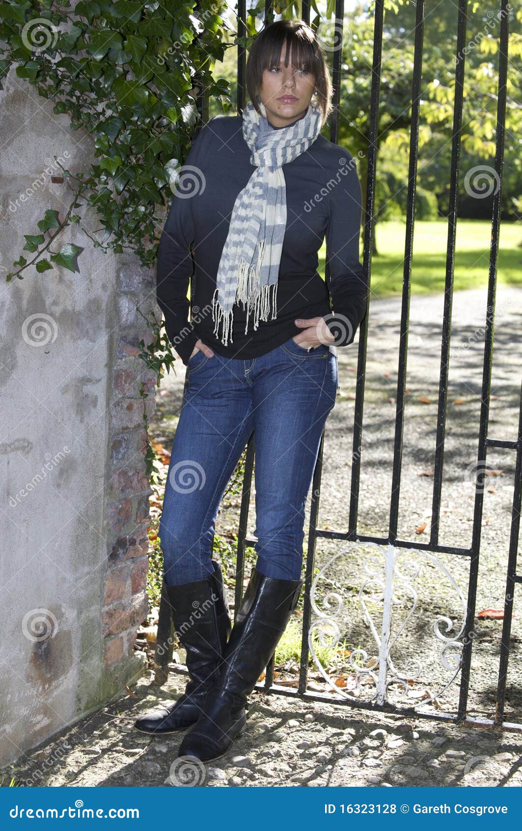Portrait of Young Woman at Gate Stock Photo Image of outdoor, hair
