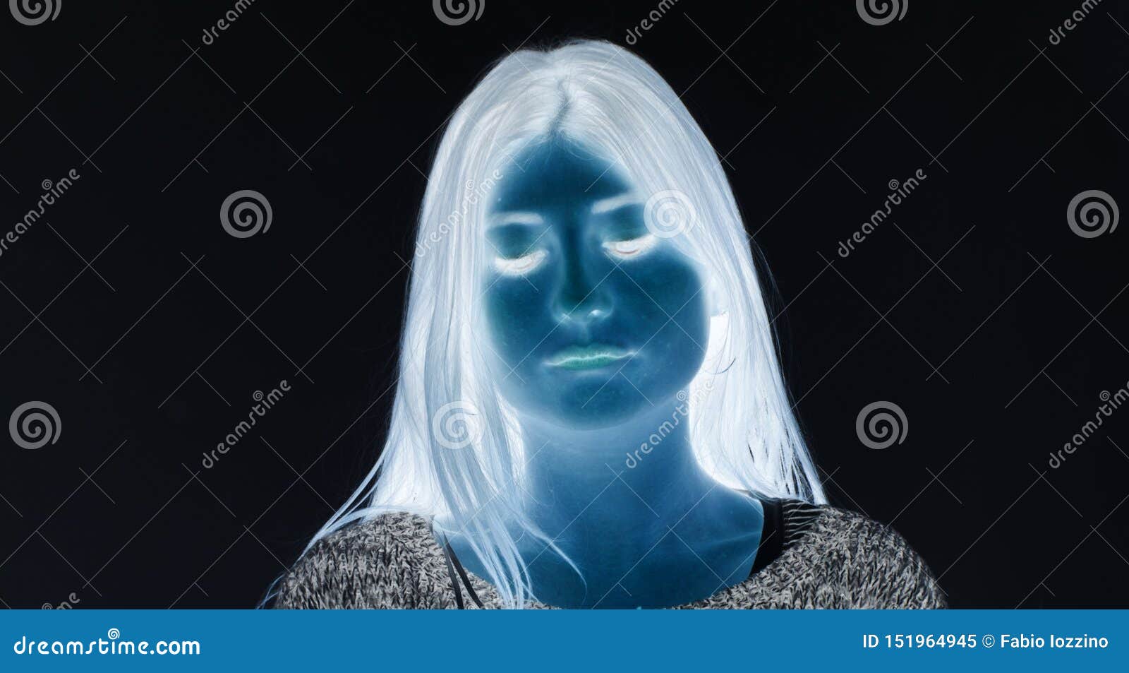 Portrait of a Young Woman with Mental Illness with Inverted Colors