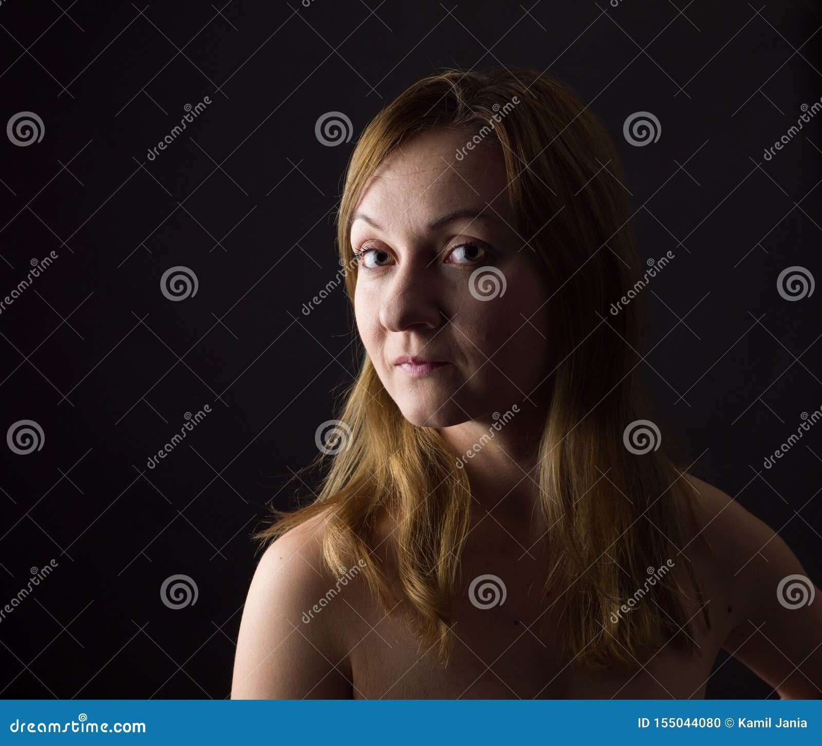 Portrait Of Young Woman No Make Up Low Key Brown Dark