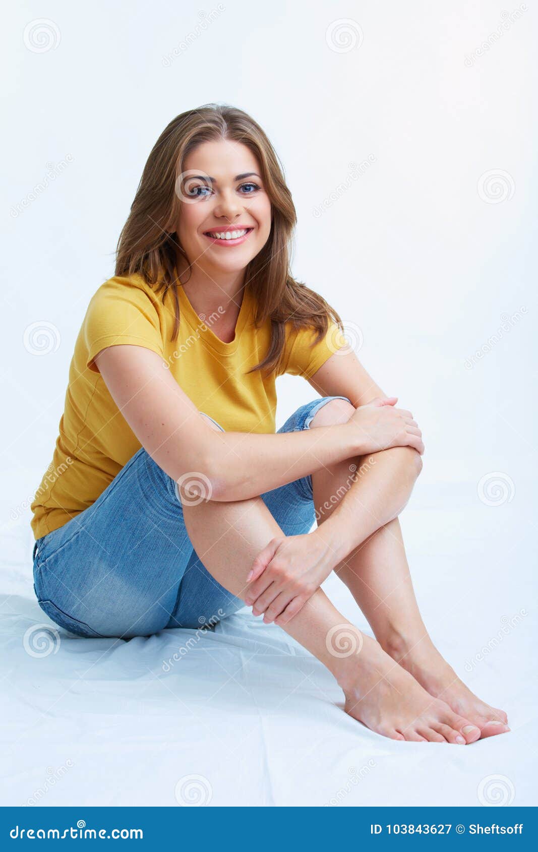 Woman sitting on a floor. stock image. Image of casual - 103843627