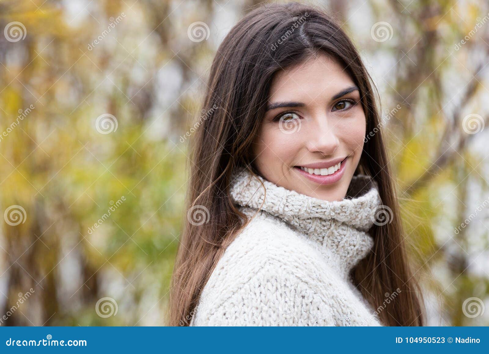 Portrait of a Young Woman Smiling Outside Stock Image - Image of model ...