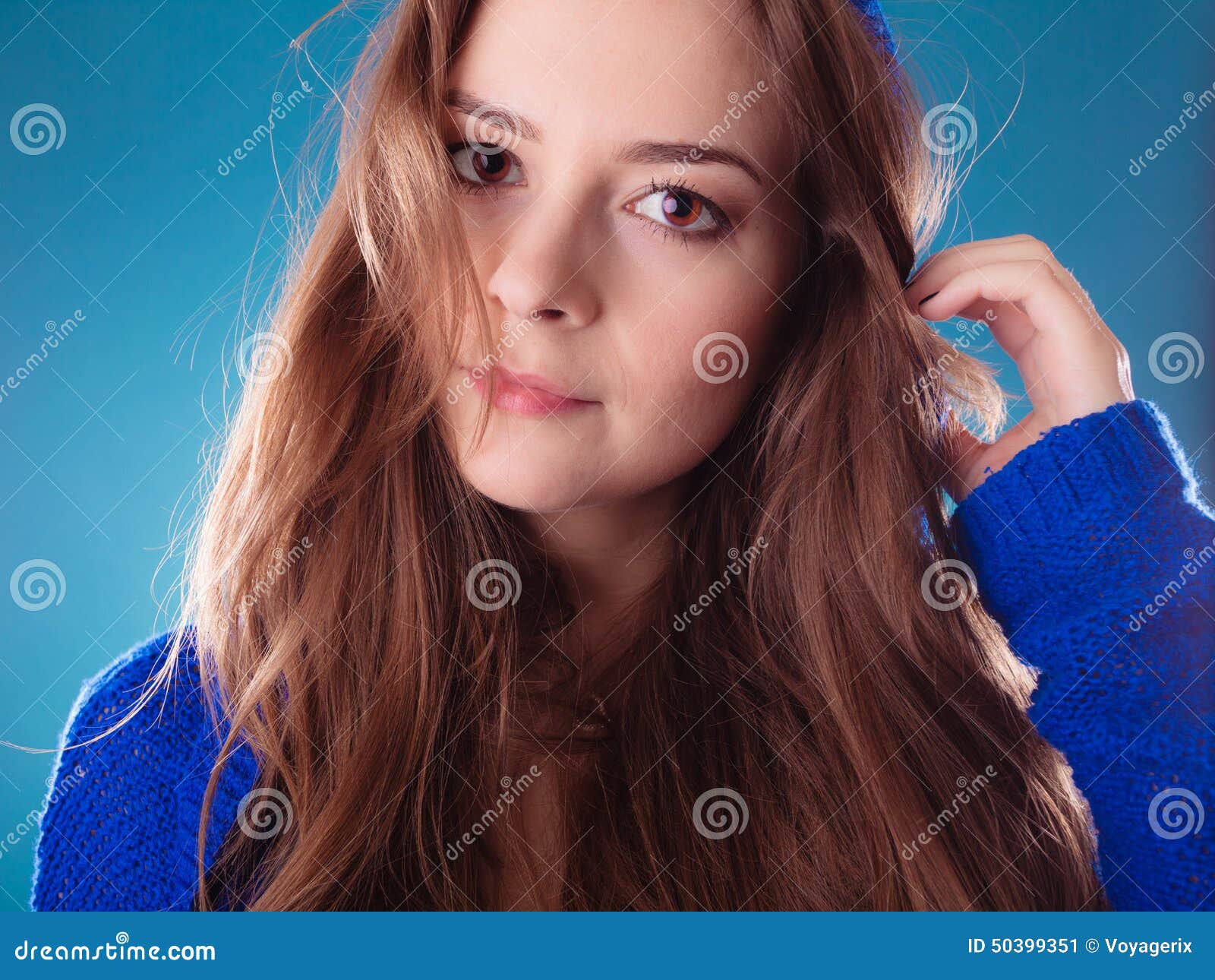 Portrait Young Woman Teen Girl Long Hair Stock Image - Image of pensive ...