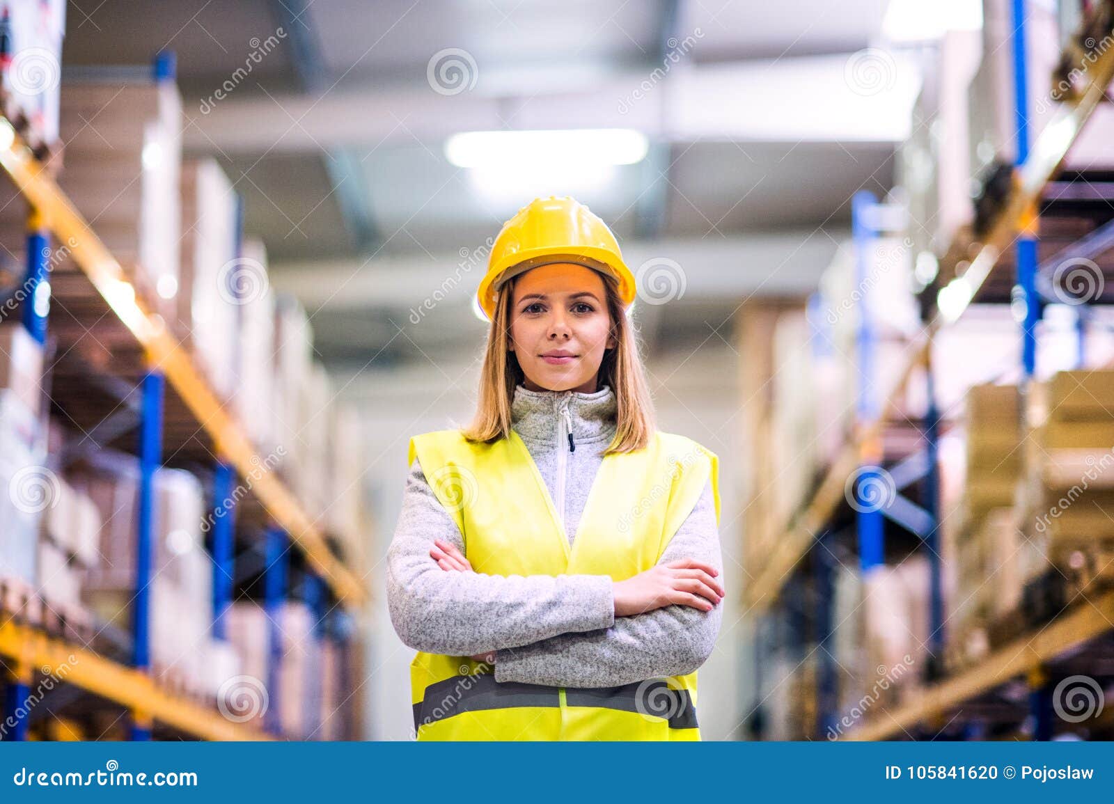 Portrait of a Young Woman Warehouse Worker. Stock Photo Image of