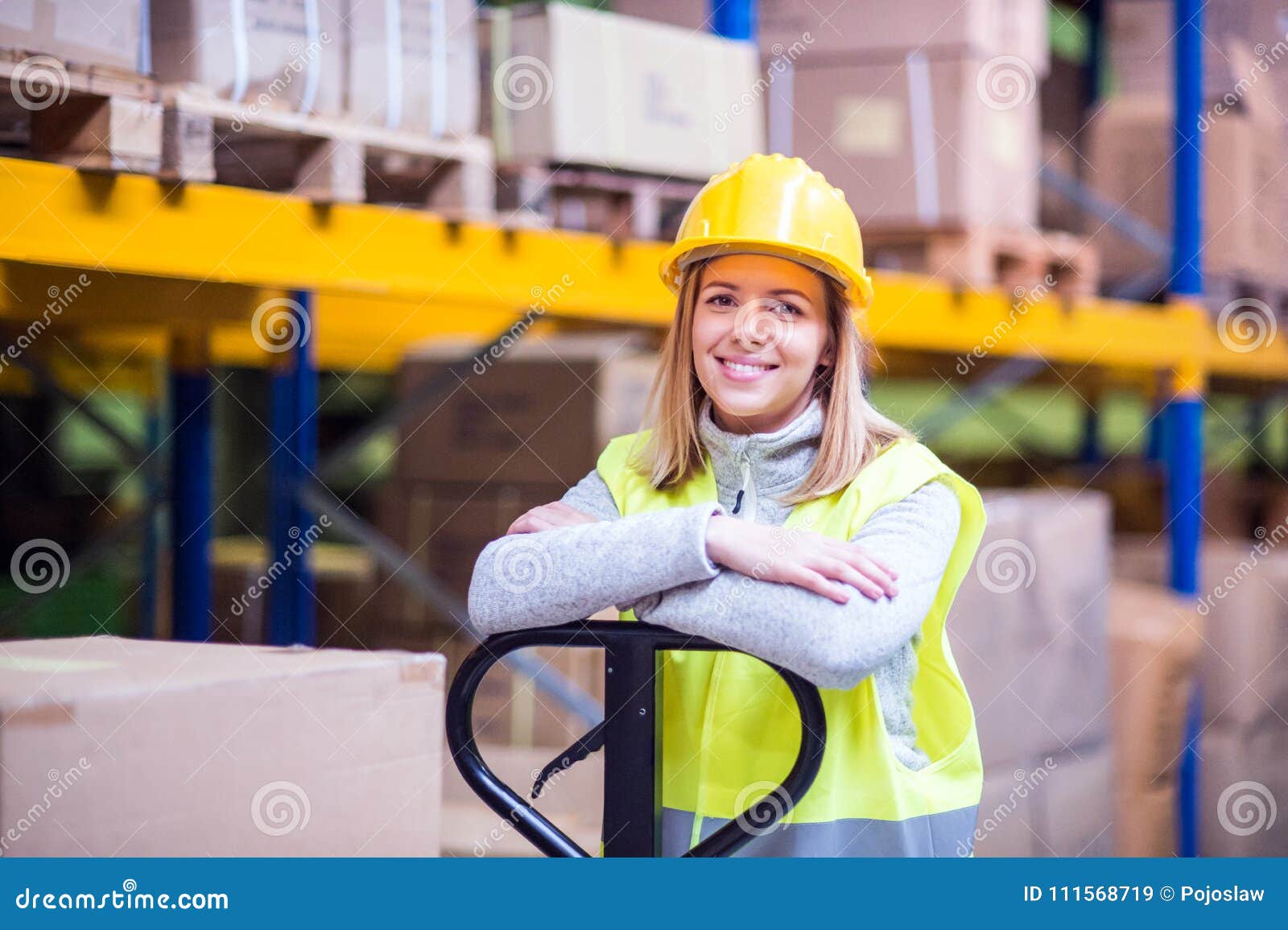 Portrait of a Young Woman Warehouse Worker. Stock Image Image of