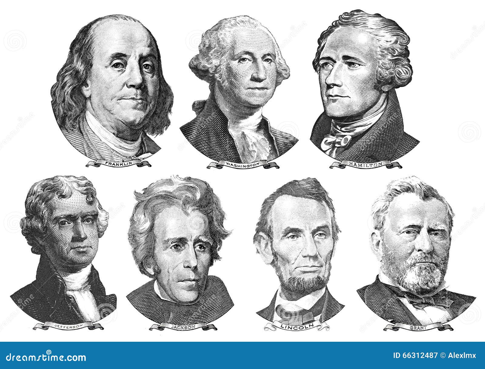 portraits of presidents and politicians from dollars