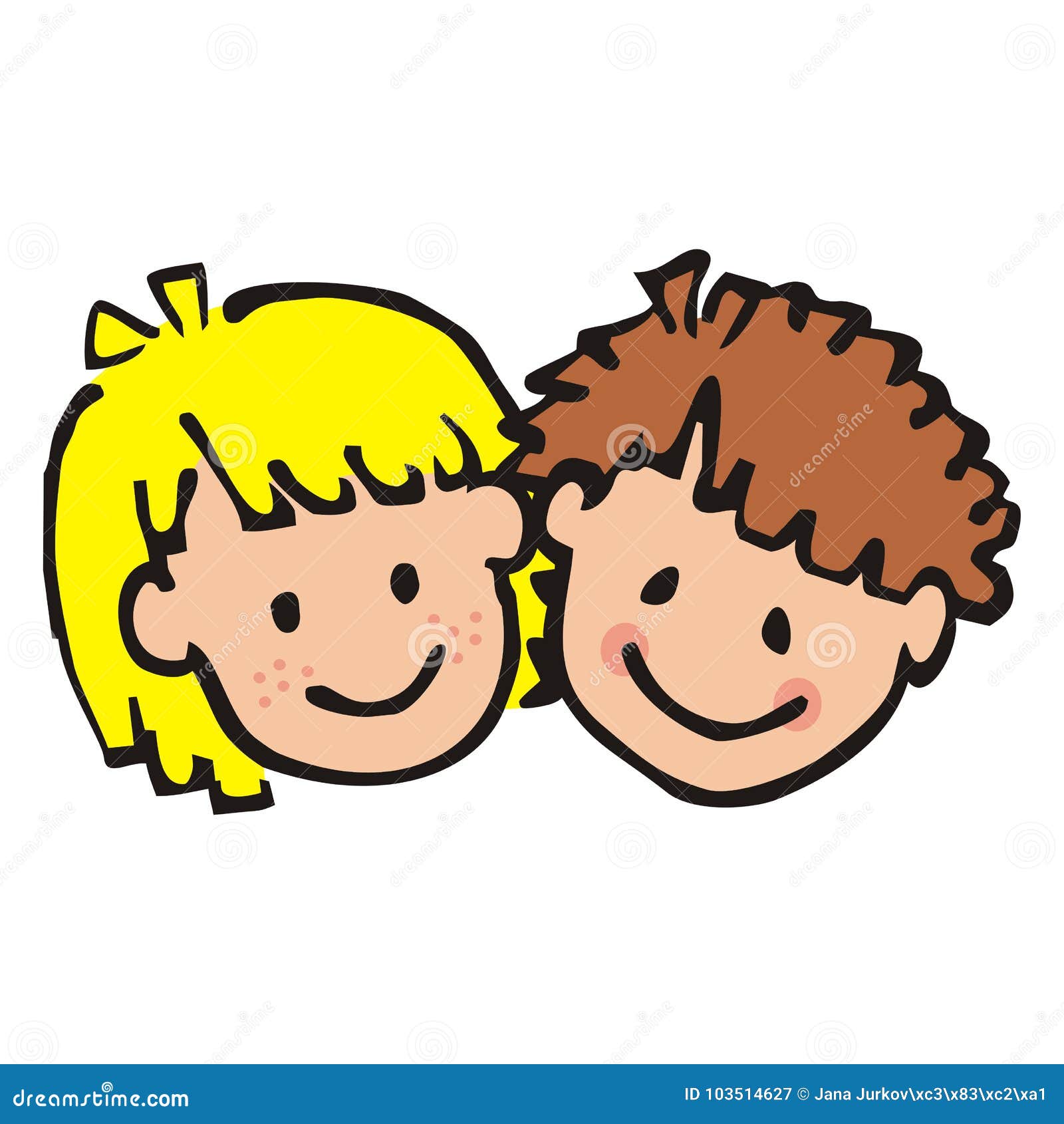 Portret Dziewczyna I Chłopiec Barwiący Doodle Uśmiech Twarz