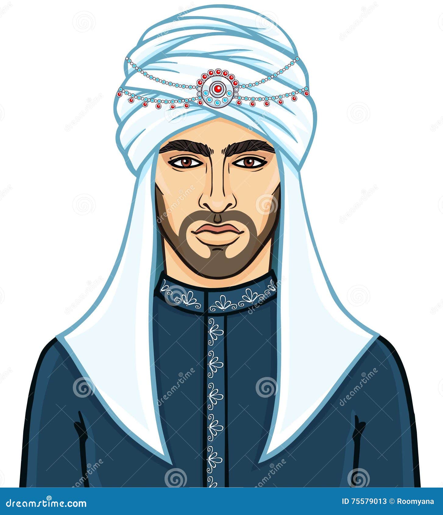 Portret De Jonge Aantrekkelijke Arabische Man in Tulband Vector Illustratie - Illustration of mens, 75579013