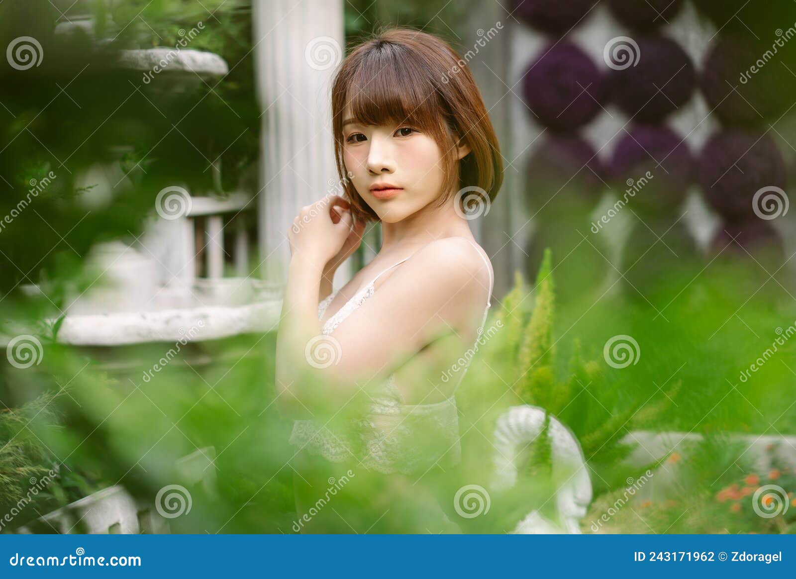 Japanese sexy girls posing on professional photographer's camera