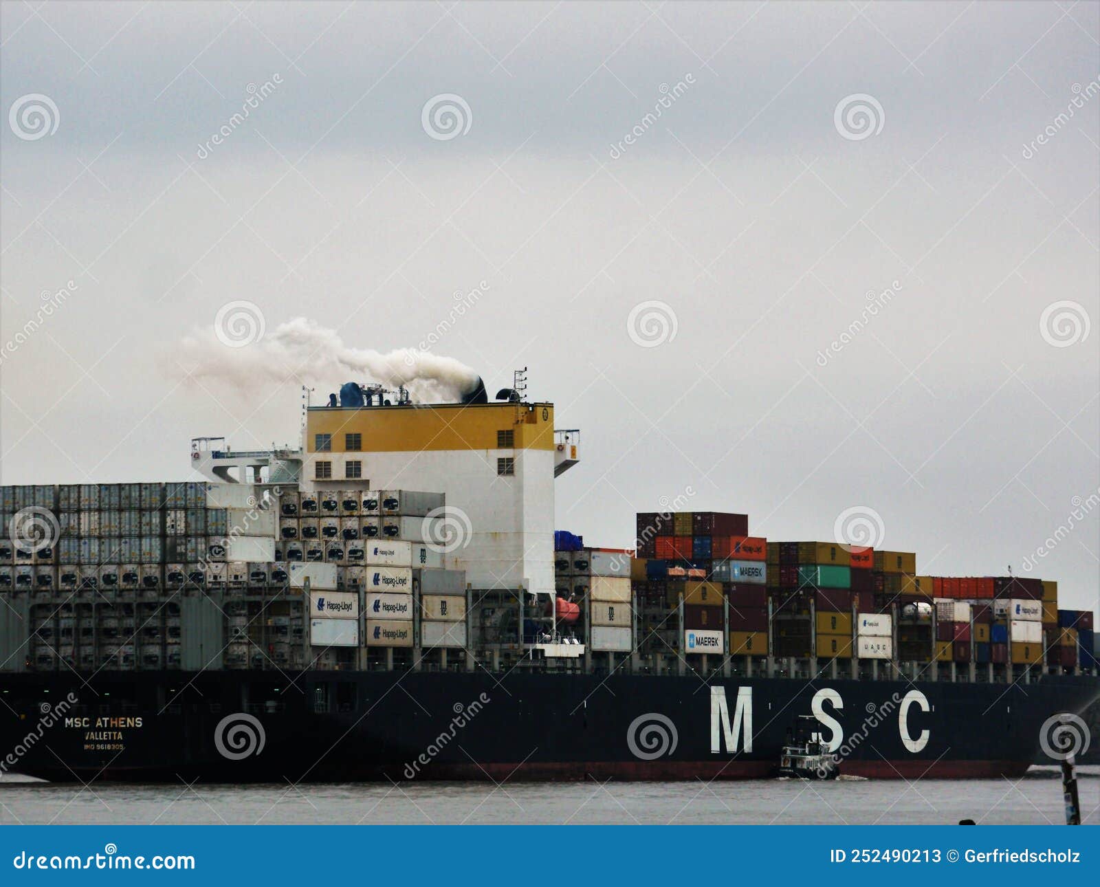 Portside View MSC ATHENS a Container Ship Sailing Under the Flag of