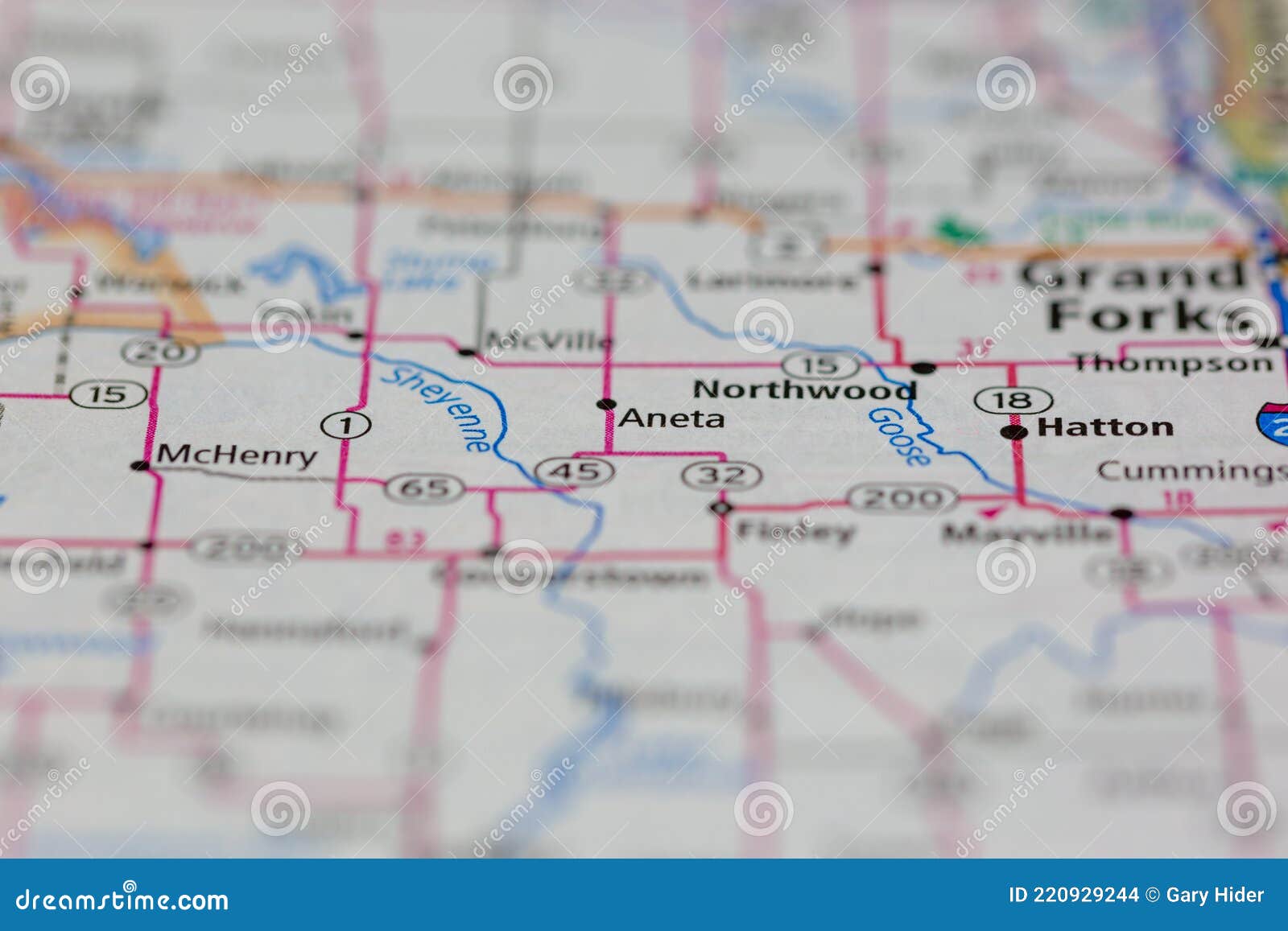 06-10-2021 portsmouth, hampshire, uk, aneta north dakota usa shown of a road map or geography map