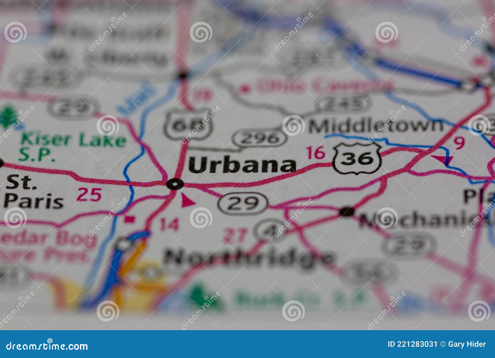 06-14-2021 portsmouth, hampshire, uk, urbana ohio usa shown on a geography map or road map