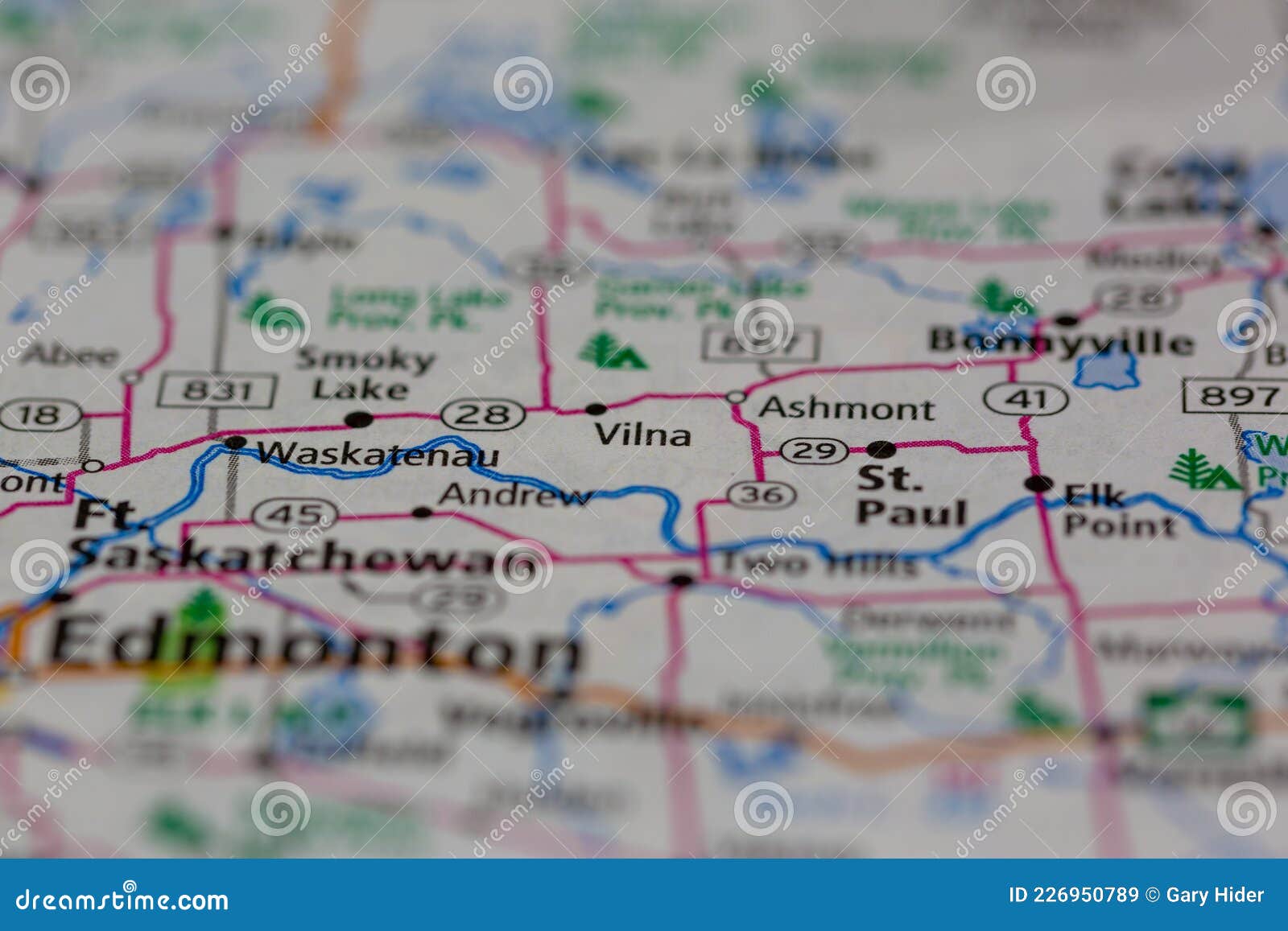 08-09-2021 portsmouth, hampshire, uk, vilna alberta canada shown on a road map or geography map