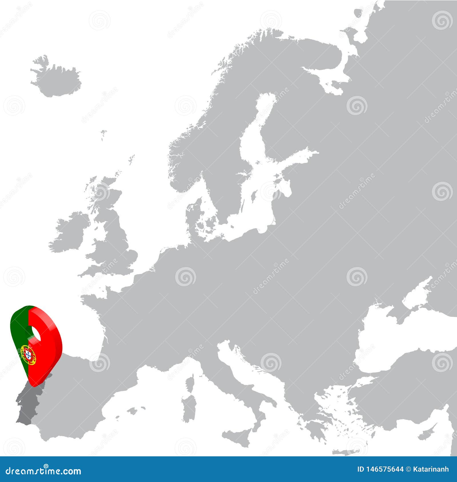 Portugal Map on a World Map with Flag and Map Pointer. Vector