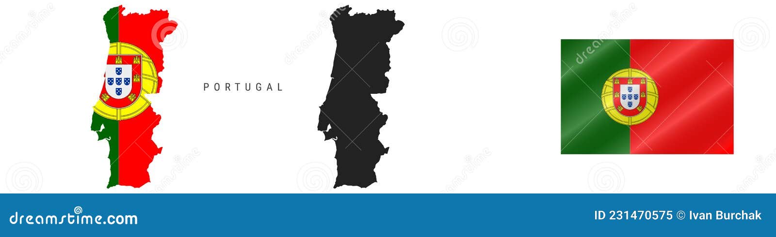 Vetores de Mapa De Portugal Contorno Azul Detalhado E Silhueta