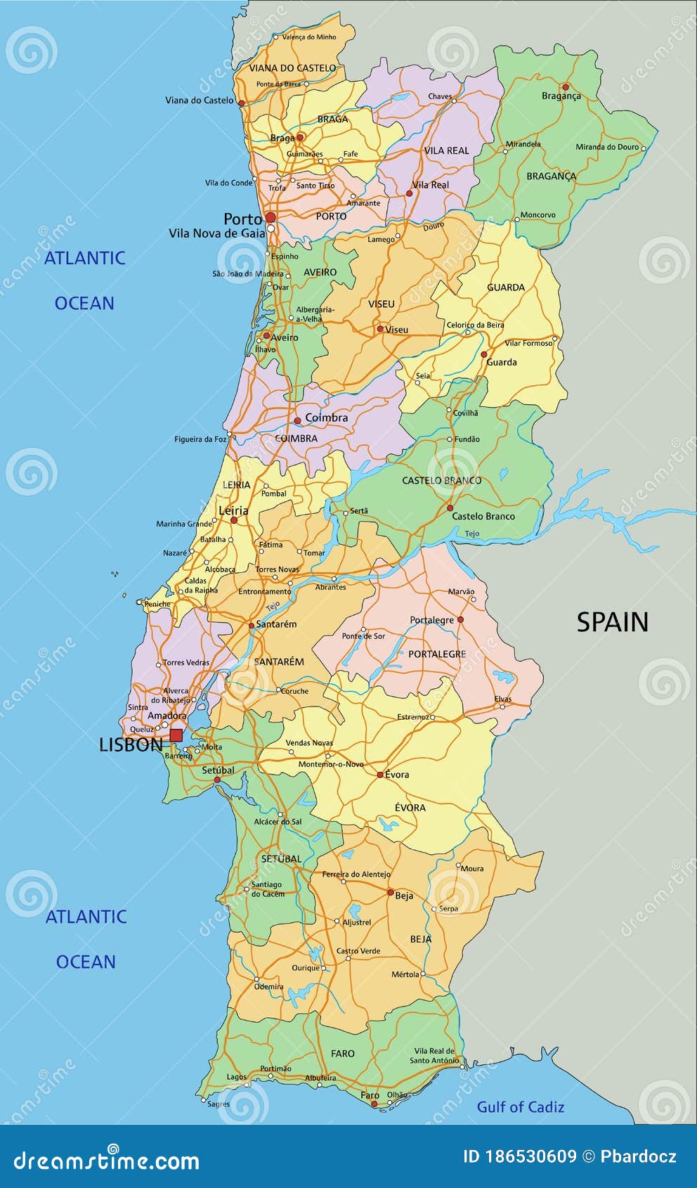 Portugal mapa político – Papel laminado A2 Size 42 x 59.4 cm