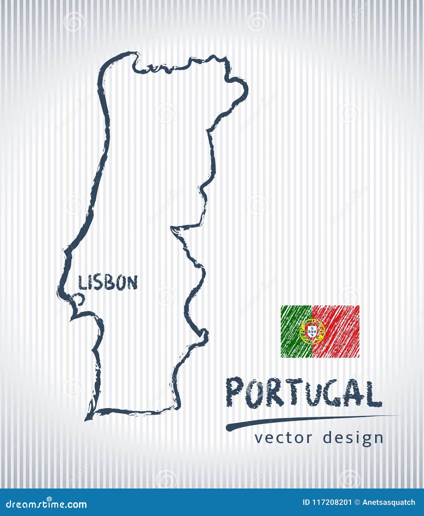 Portugal National Vector Drawing Map on White Background Stock Vector -  Illustration of drawn, border: 117208201