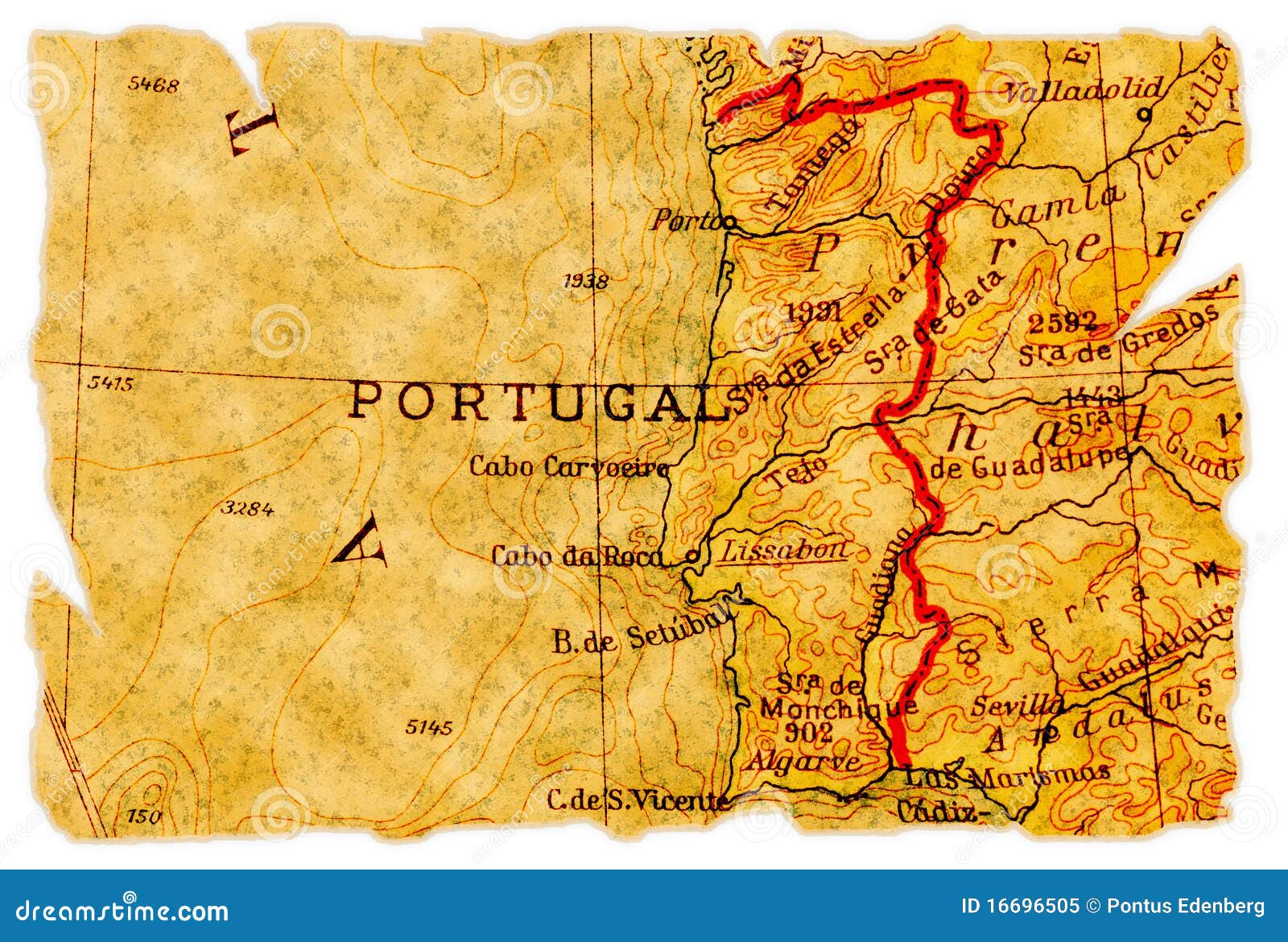 Portugal map focus. Isolated world map. Isolated on white