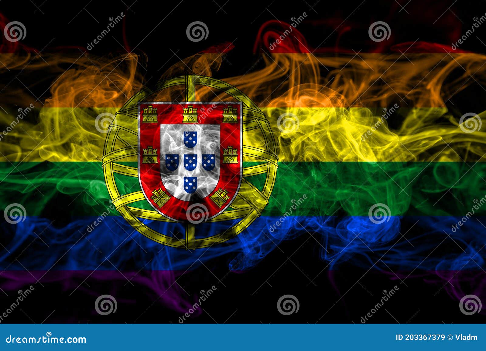 Portugal, Portuguese, Gay, Pride Smoke Flag Isolated On Black