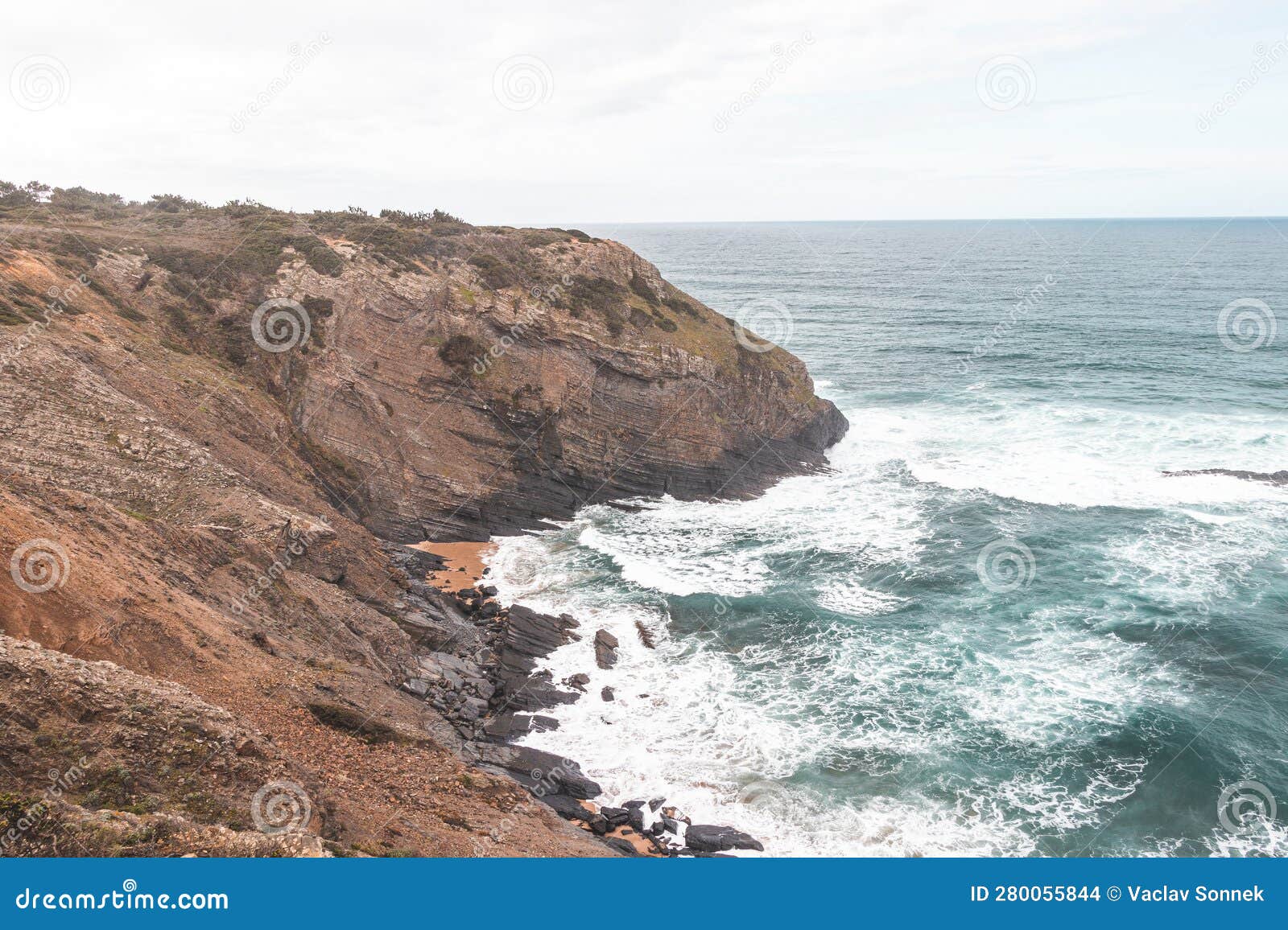 portugal's western coastline of rocky cliffs and sandy beaches in the odemira region. wandering along the fisherman trail