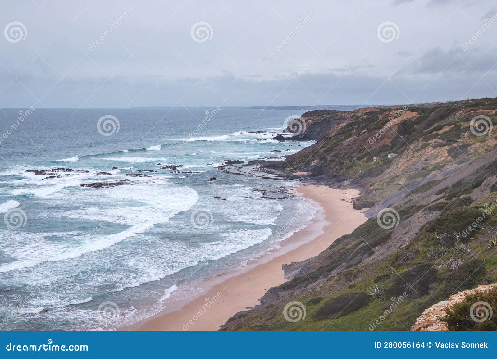 portugal's western coastline of rocky cliffs and sandy beaches in the odemira region. wandering along the fisherman trail